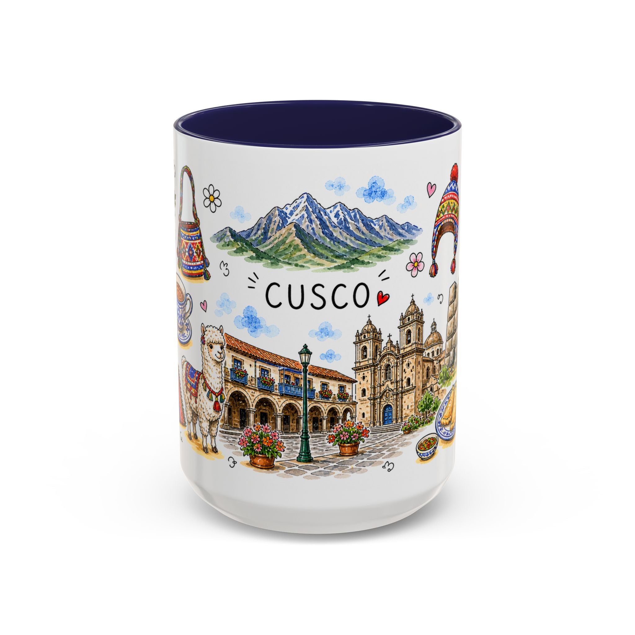 Cusco Illustrated Travel Mug | City Souvenir Accent Coffee Mug | 11oz 15oz Ceramic Cup