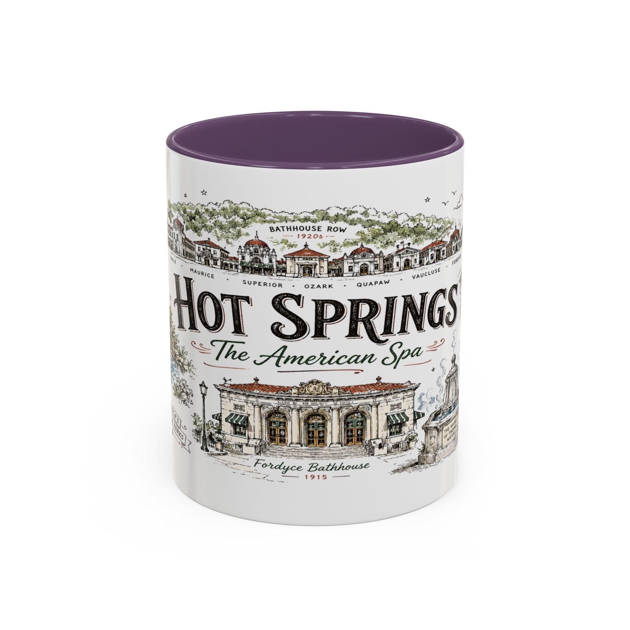 Hot Springs National Park Coffee Mug | Arkansas Thermal Spring Spa Gift | Accent Color Ceramic 11oz 15oz