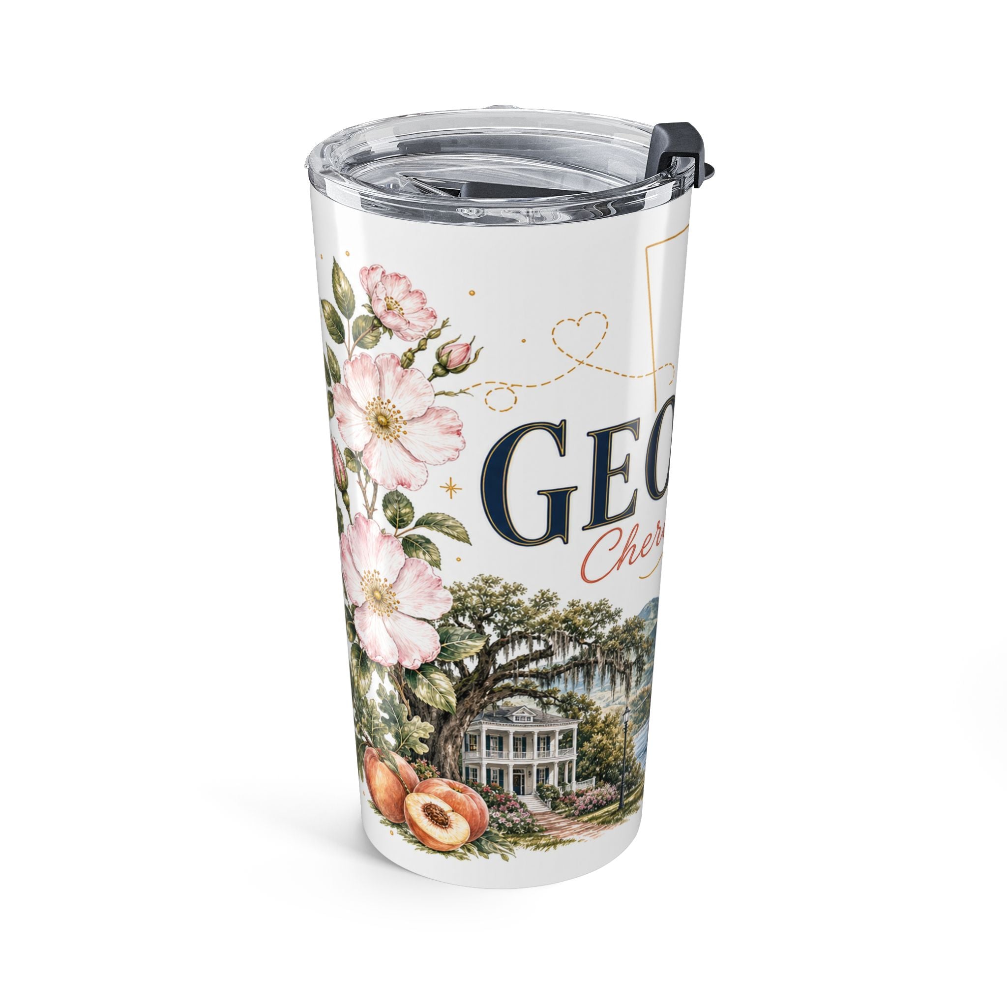 Georgia State Flower 20oz Tumbler | Cherokee Rose Botanical State Flower Gift | Insulated Stainless Steel Travel Cup