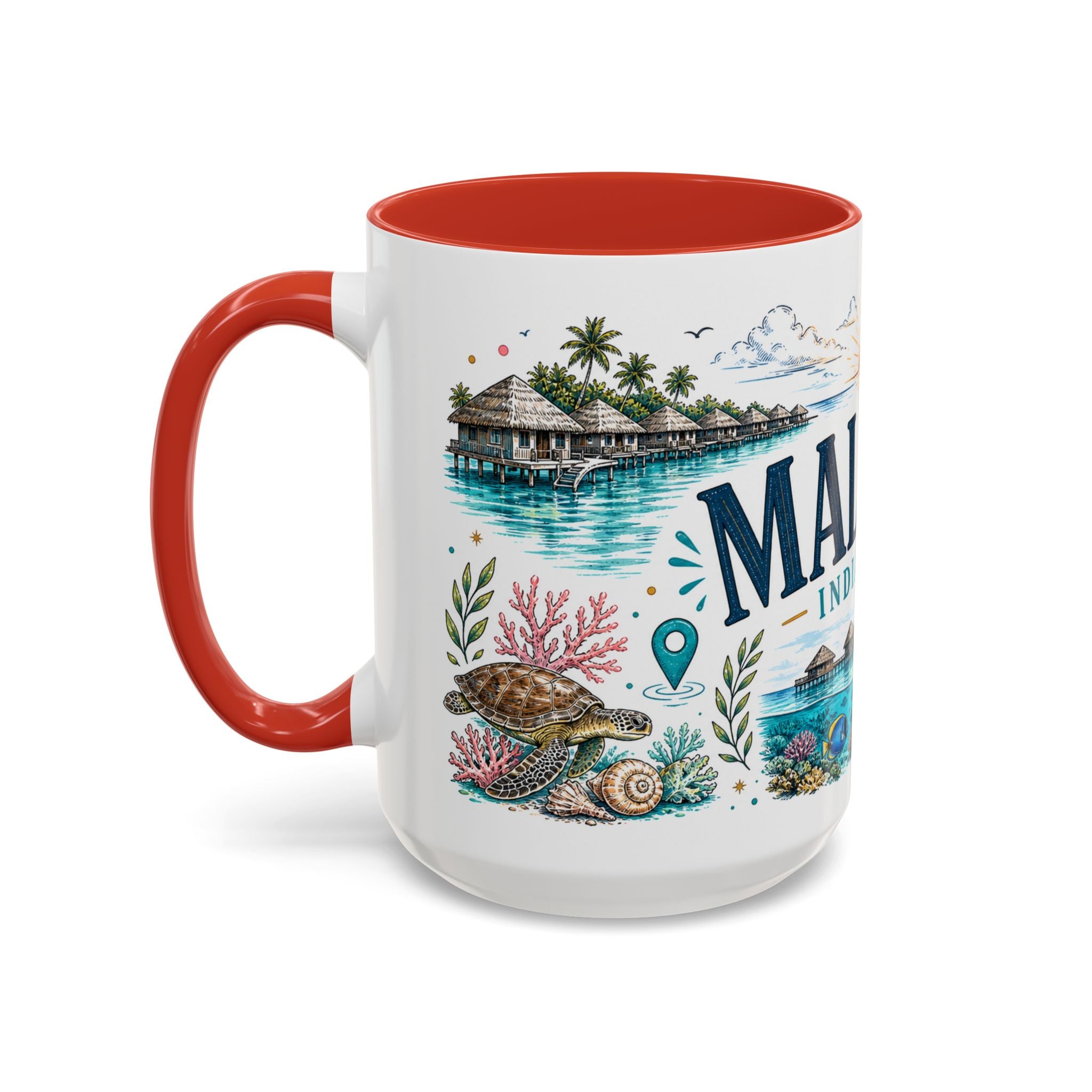 Maldives Coffee Mug | Travel Destination Souvenir Gift | Accent Color Ceramic 11oz 15oz