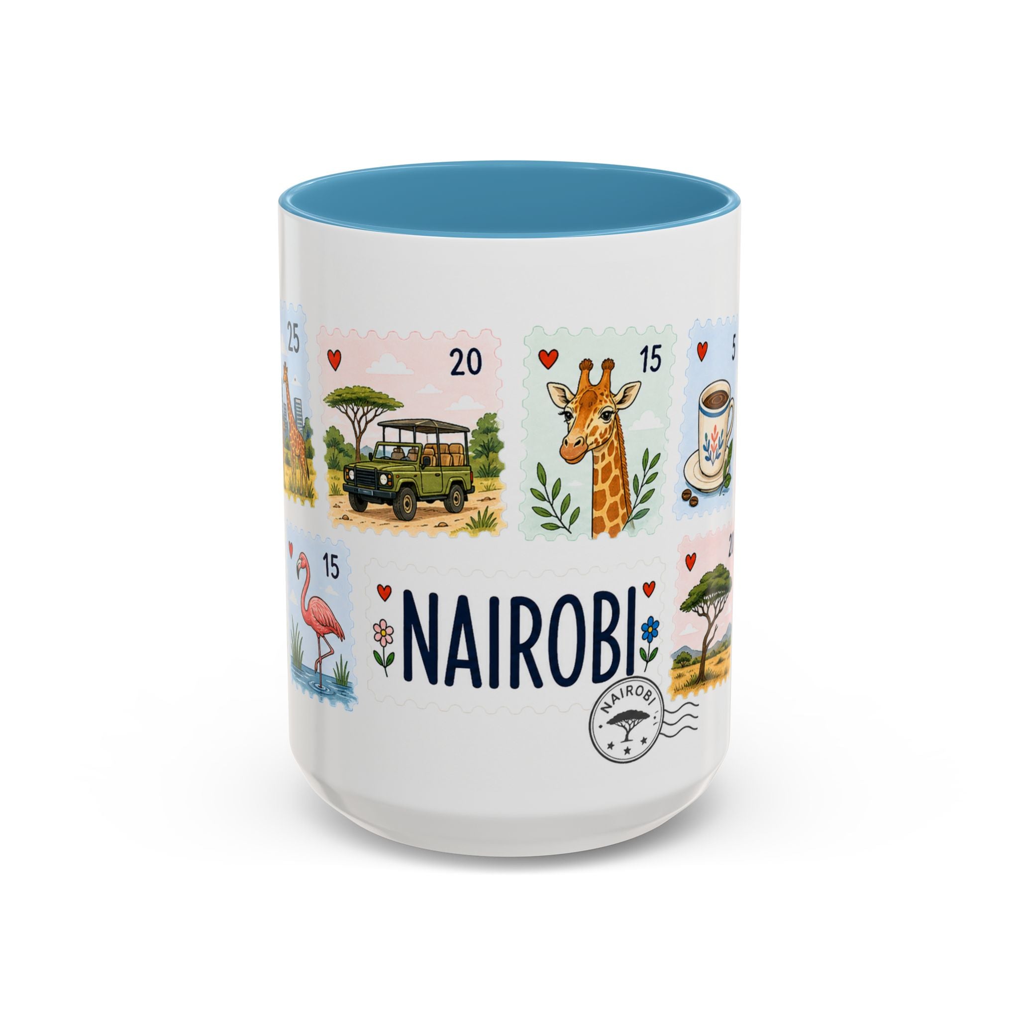 Nairobi Coffee Mug | Postage Stamp Collage Mug | Travel Souvenir Accent Cup 11oz 15oz