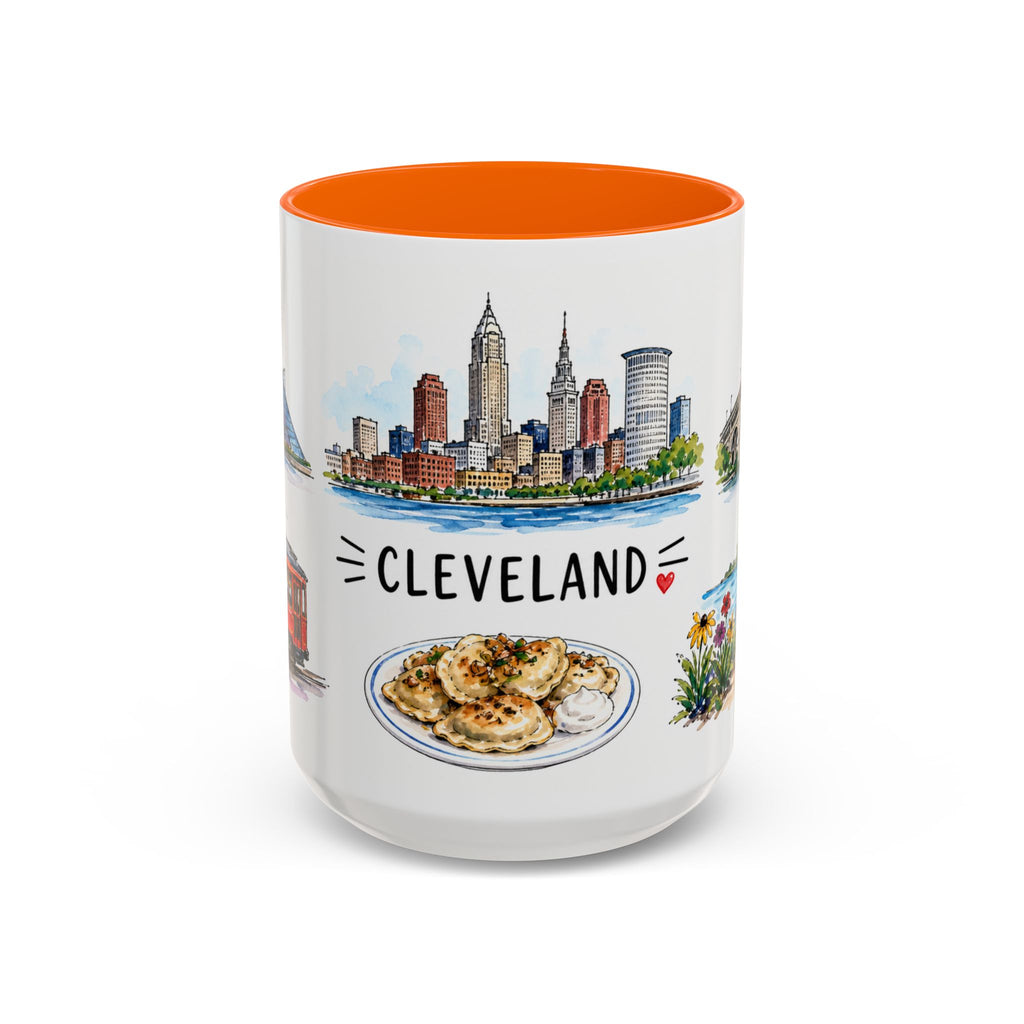 Cleveland Illustrated Travel Mug | City Souvenir Accent Coffee Mug | 11oz 15oz Ceramic Cup