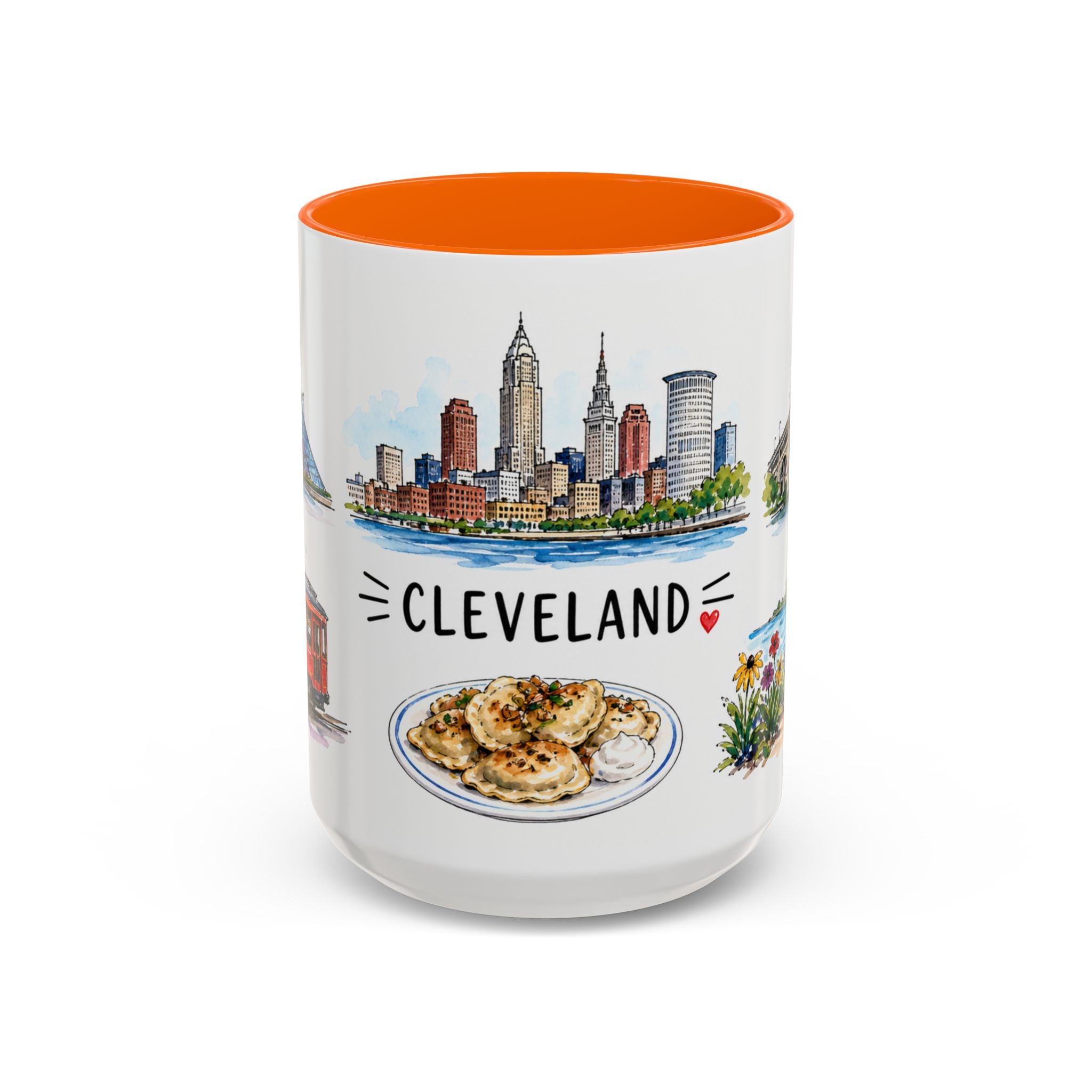 Cleveland Illustrated Travel Mug | City Souvenir Accent Coffee Mug | 11oz 15oz Ceramic Cup