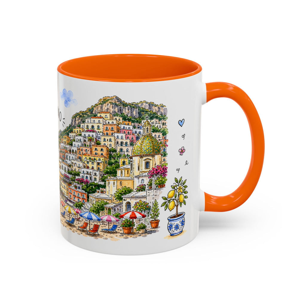 Positano Illustrated Travel Mug | Italy Souvenir Accent Coffee Mug | 11oz 15oz Ceramic Cup
