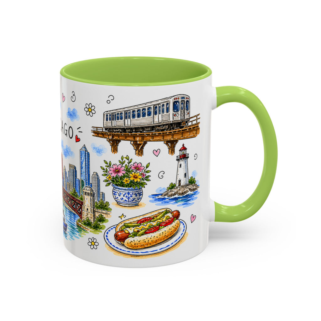 Chicago Illustrated Travel Mug | City Souvenir Accent Coffee Mug | 11oz 15oz Ceramic Cup