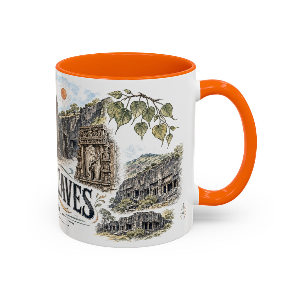 Ellora Caves Mug, India Travel Souvenir, Bucket List Gift, Accent Ceramic Coffee Mug 11oz 15oz