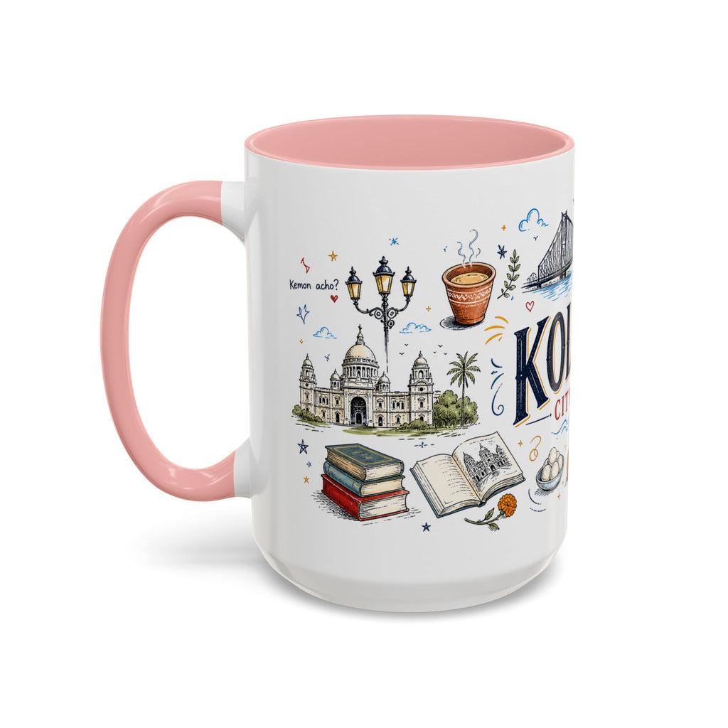 Kolkata Coffee Mug | India Souvenir Travel Gift | Accent Color Ceramic 11oz 15oz
