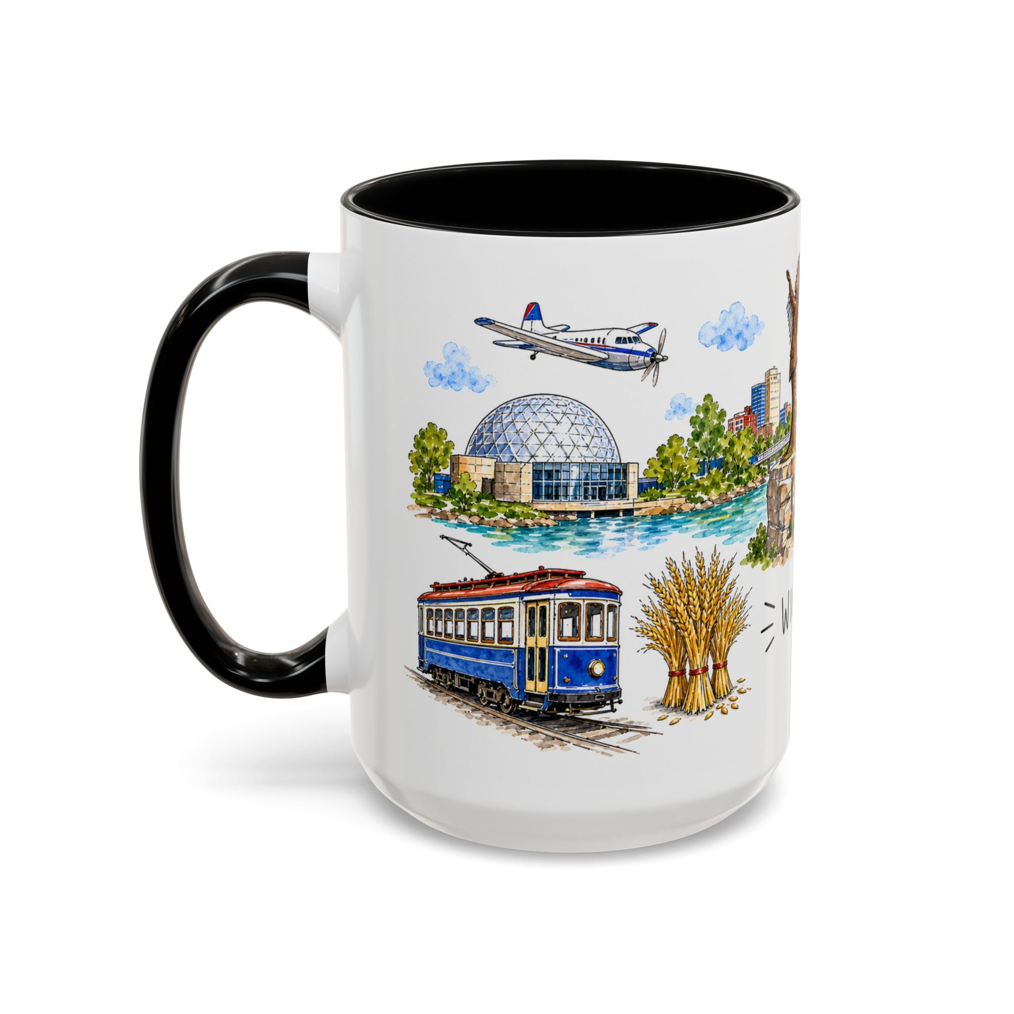 Wichita Illustrated Travel Mug | City Souvenir Accent Coffee Mug | 11oz 15oz Ceramic Cup