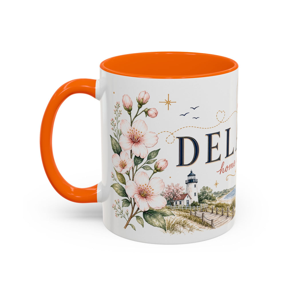 Delaware State Map Mug | Botanical Beach Accent Coffee Cup (11oz/15oz)