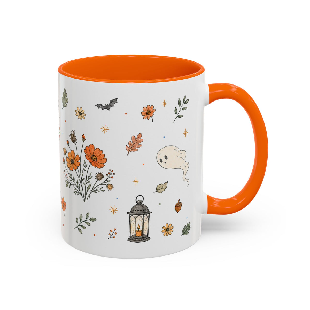 Floral Pumpkin Halloween Mug | Friendly Ghost Watercolor Gift | Accent Cup 11oz 15oz