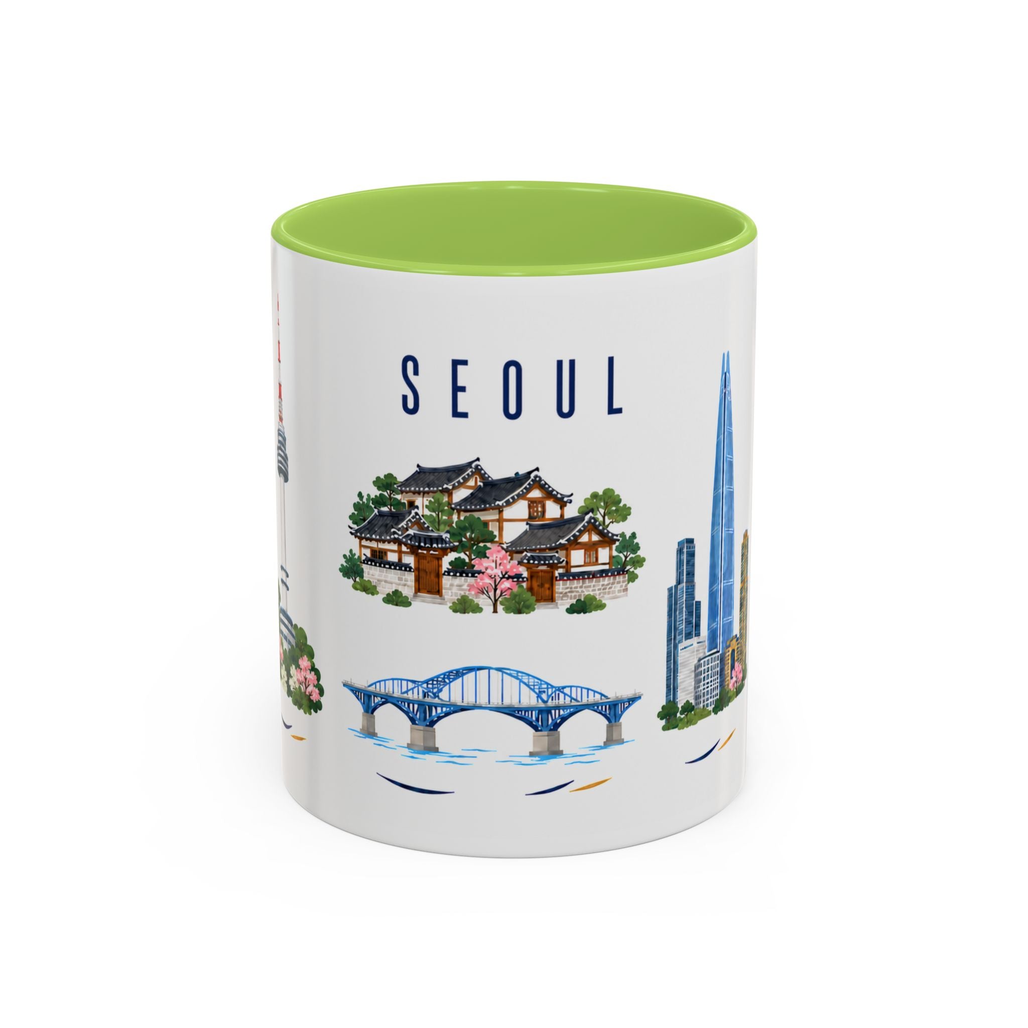 Seoul Coffee Mug | South Korea Travel Souvenir | Porcelain Decal City Gift | 11oz 15oz Accent Mug