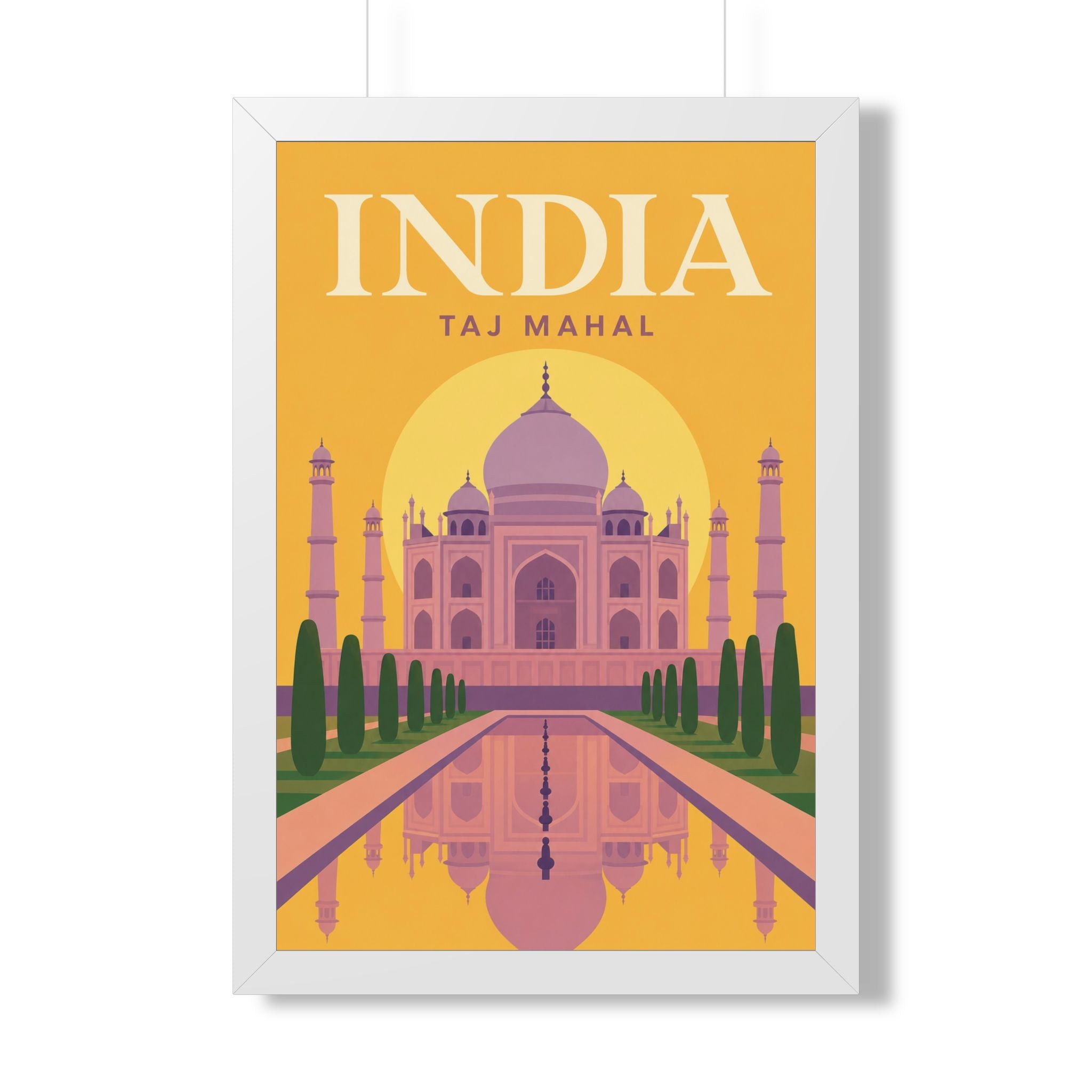 Taj Mahal India Framed Poster | Vintage Travel Wall Art | Black Walnut White Frame | 16x24 20x30