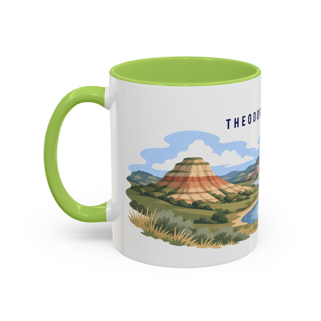 Theodore Roosevelt National Park Coffee Mug | Solid Color Block Park Souvenir | 11oz 15oz Accent Mug