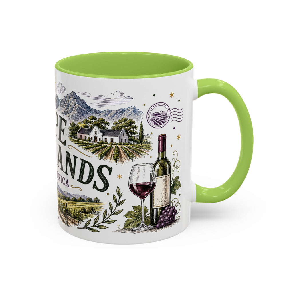 Cape Winelands Coffee Mug | Travel Destination Souvenir Gift | Accent Color Ceramic 11oz 15oz