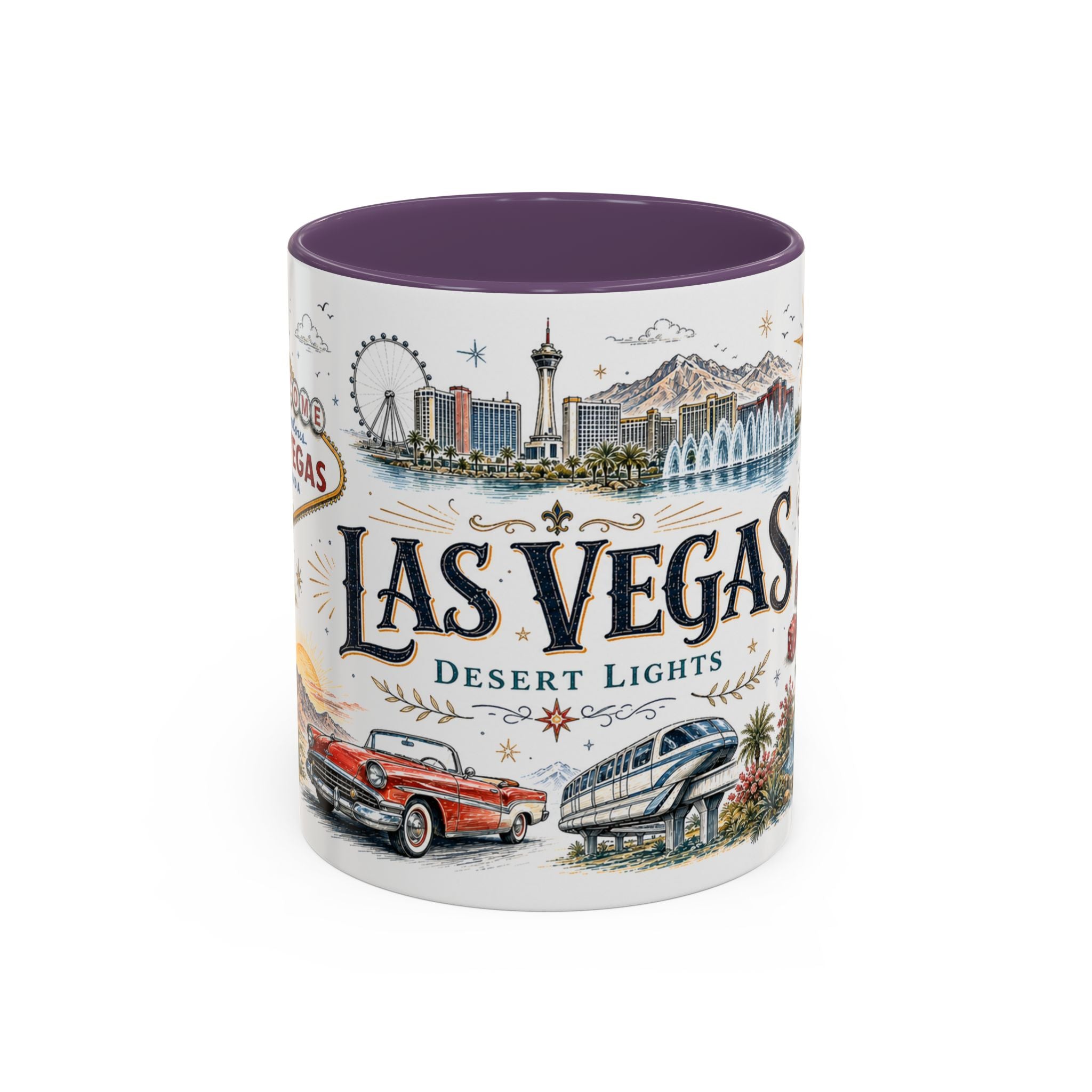 Las Vegas Coffee Mug | United States Travel Souvenir | Vintage Illustrated City Gift | 11 oz 15 oz Accent Mug