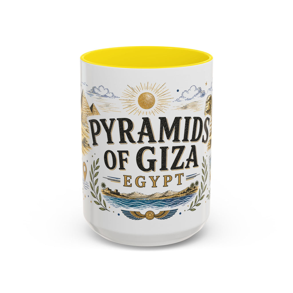 Pyramids of Giza Coffee Mug | Travel Destination Souvenir Gift | Accent Color Ceramic 11oz 15oz