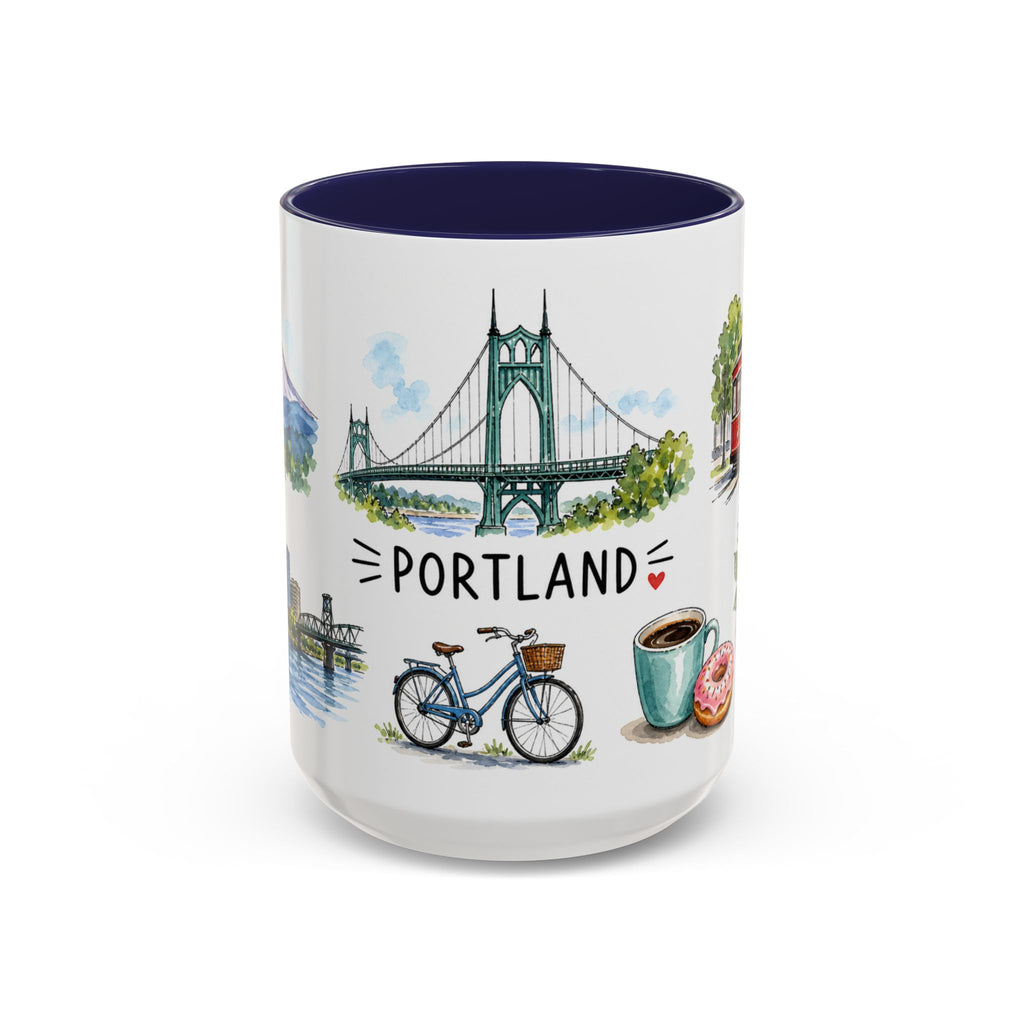 Portland Illustrated Travel Mug | City Souvenir Accent Coffee Mug | 11oz 15oz Ceramic Cup