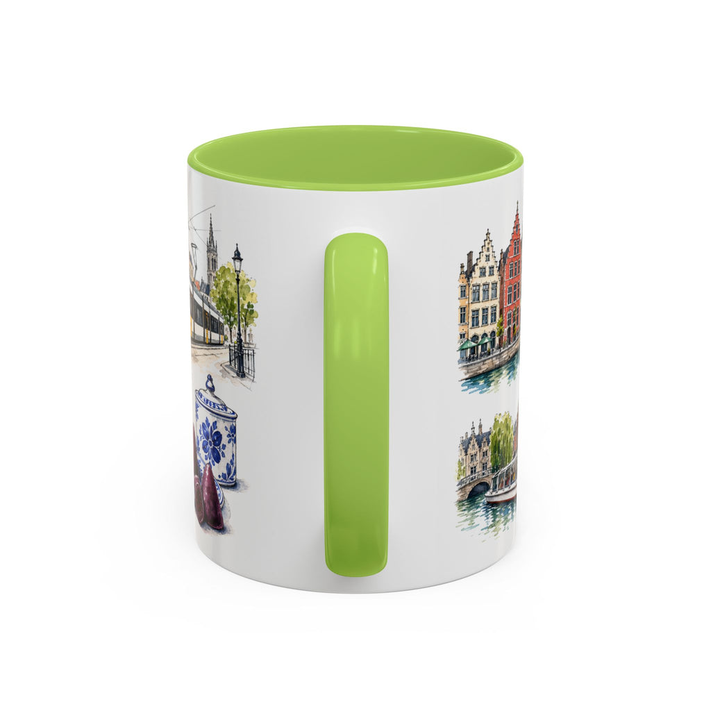 Ghent Illustrated Travel Mug | City Souvenir Accent Coffee Mug | 11oz 15oz Ceramic Cup