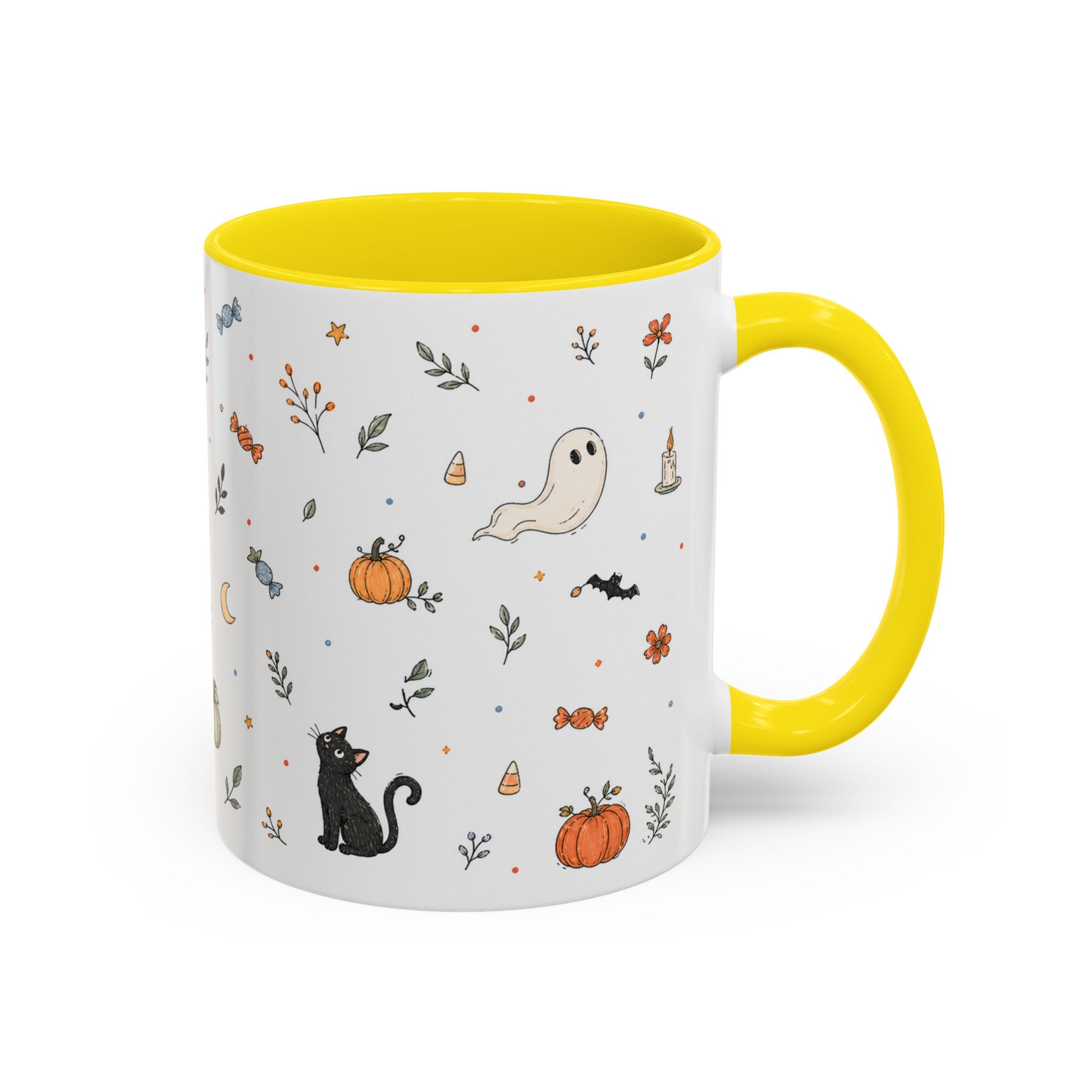 Halloween Party Mug | Ghost Black Cat Candy Watercolor Gift | Accent Cup 11oz 15oz