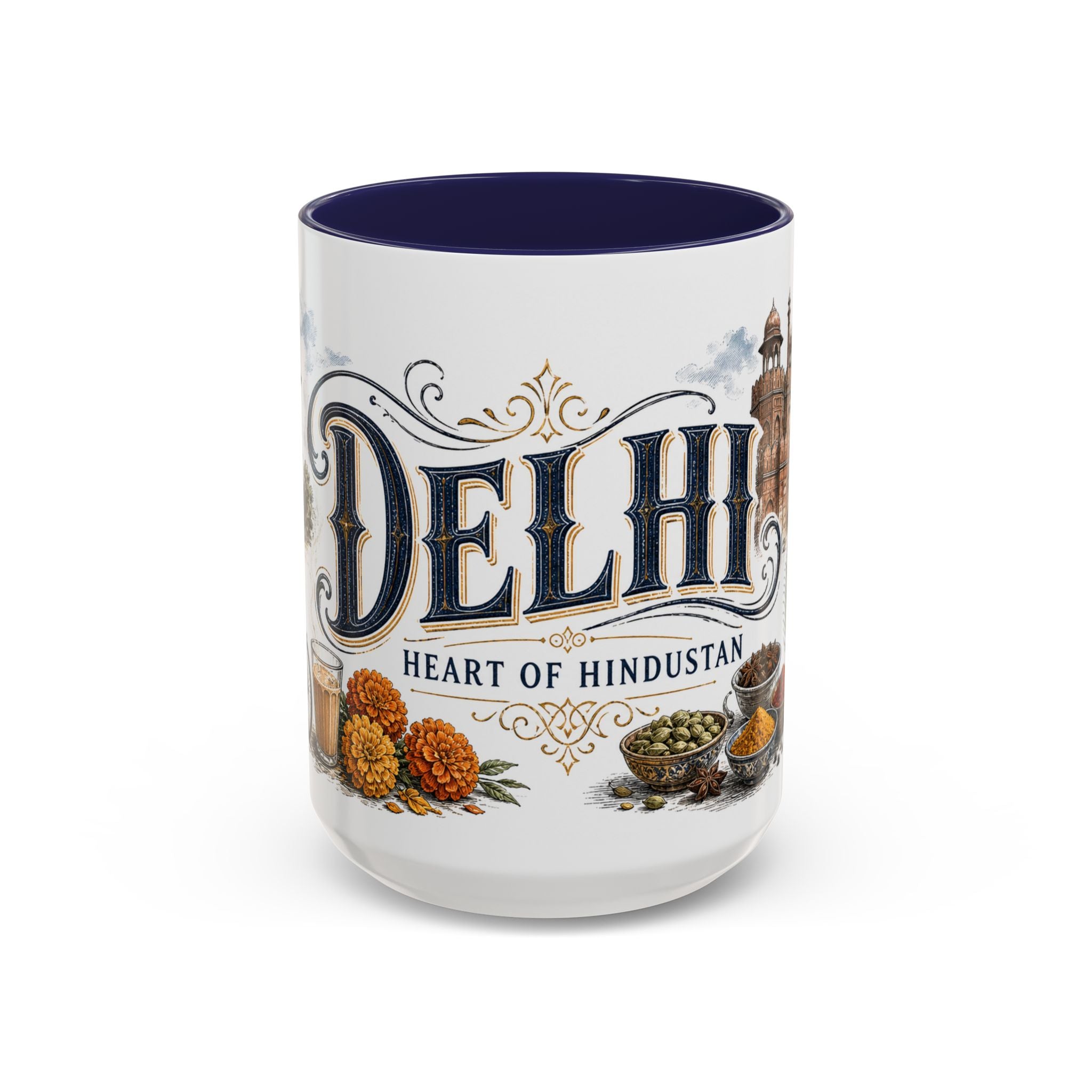 Delhi Coffee Mug | India Travel Souvenir | Vintage Illustrated City Gift | 11 oz 15 oz Accent Mug