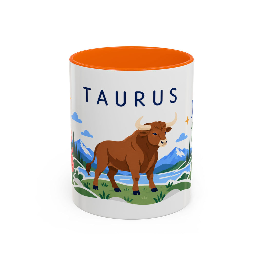 Taurus Zodiac Coffee Mug | Bull and Rose Design | Astrology Birthday Gift | 11 oz 15 oz Ceramic Accent Mug