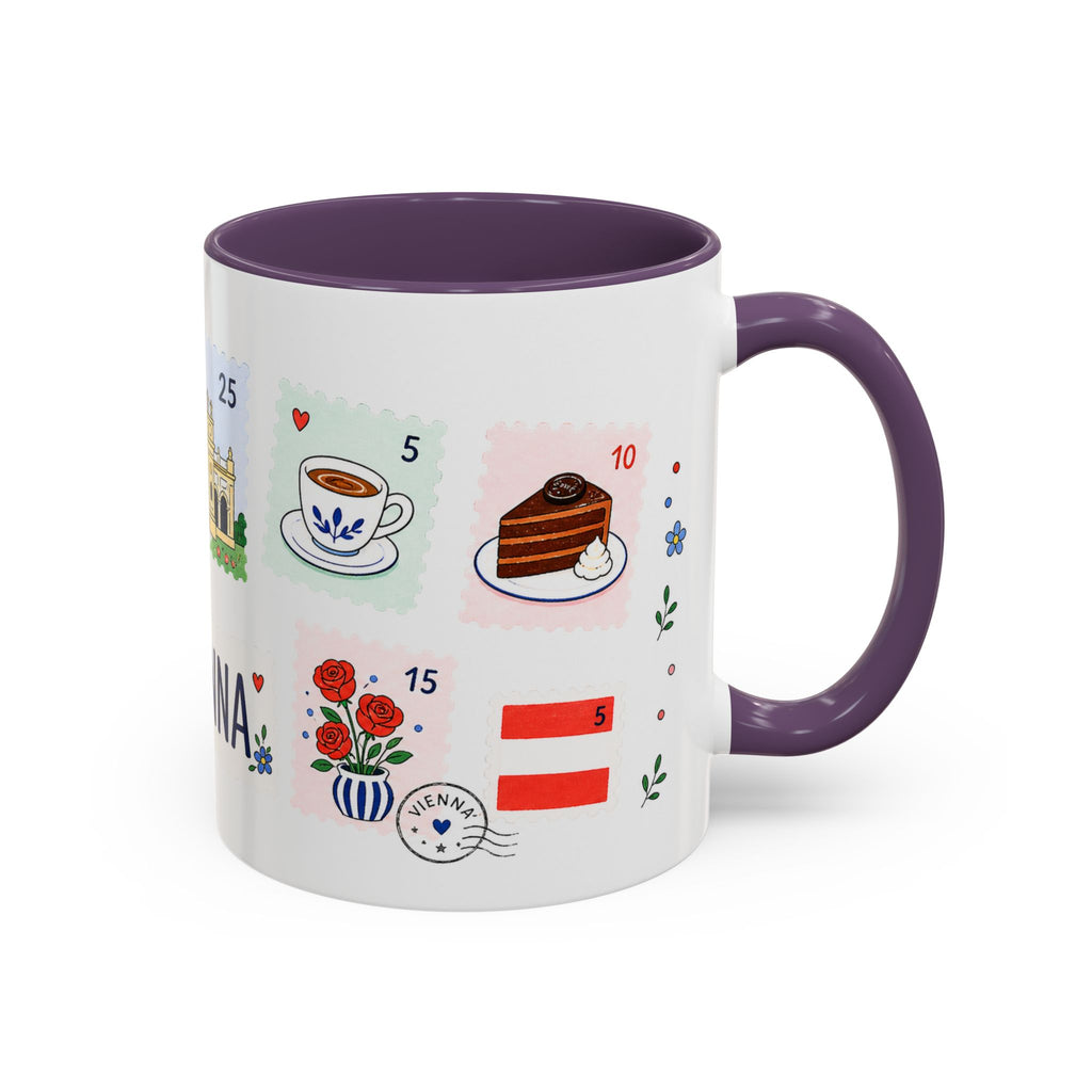 Vienna Coffee Mug | Postage Stamp Collage Mug | Travel Souvenir Accent Cup 11oz 15oz