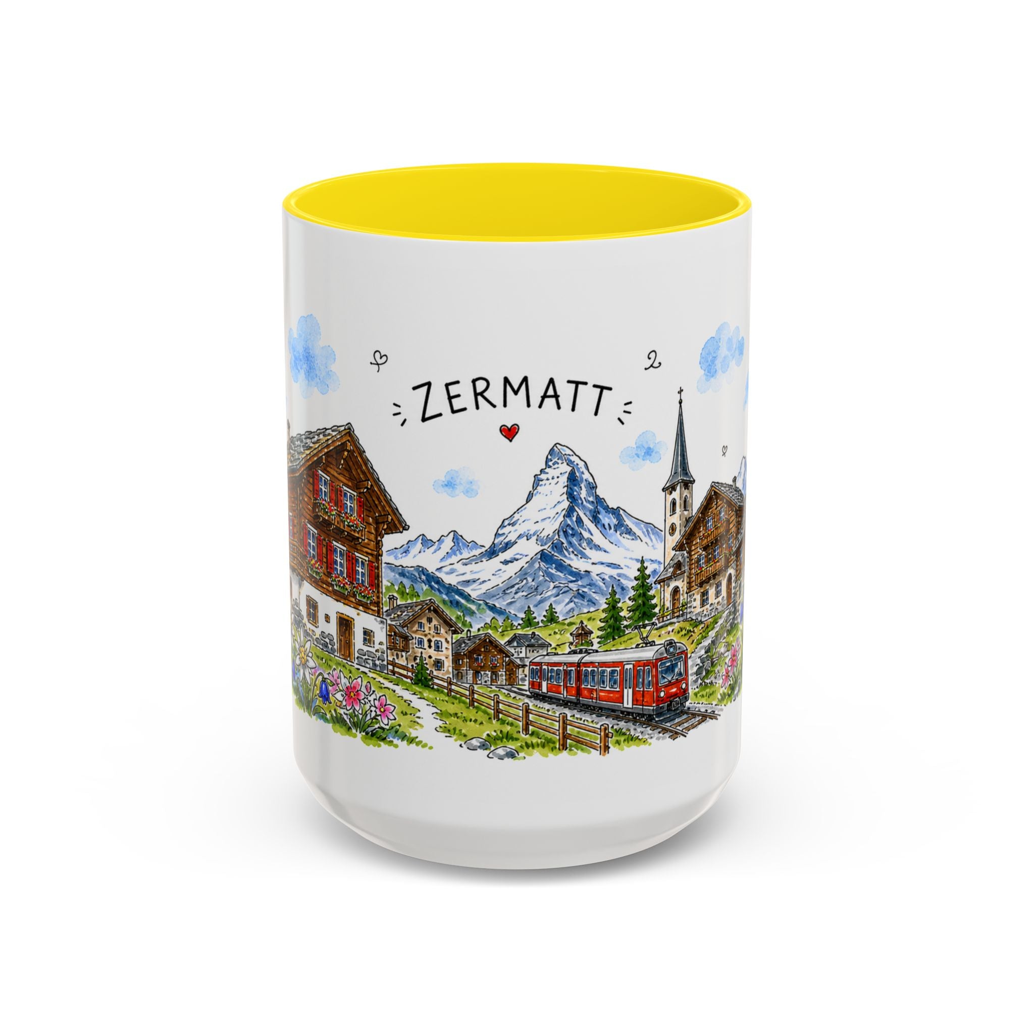 Zermatt Illustrated Travel Mug | Switzerland Souvenir Accent Coffee Mug | 11oz 15oz Ceramic Cup