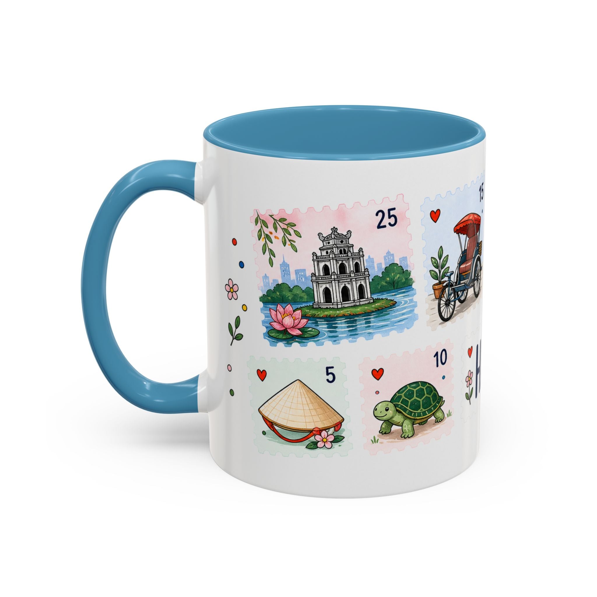 Hanoi Coffee Mug | Postage Stamp Collage Mug | Travel Souvenir Accent Cup 11oz 15oz