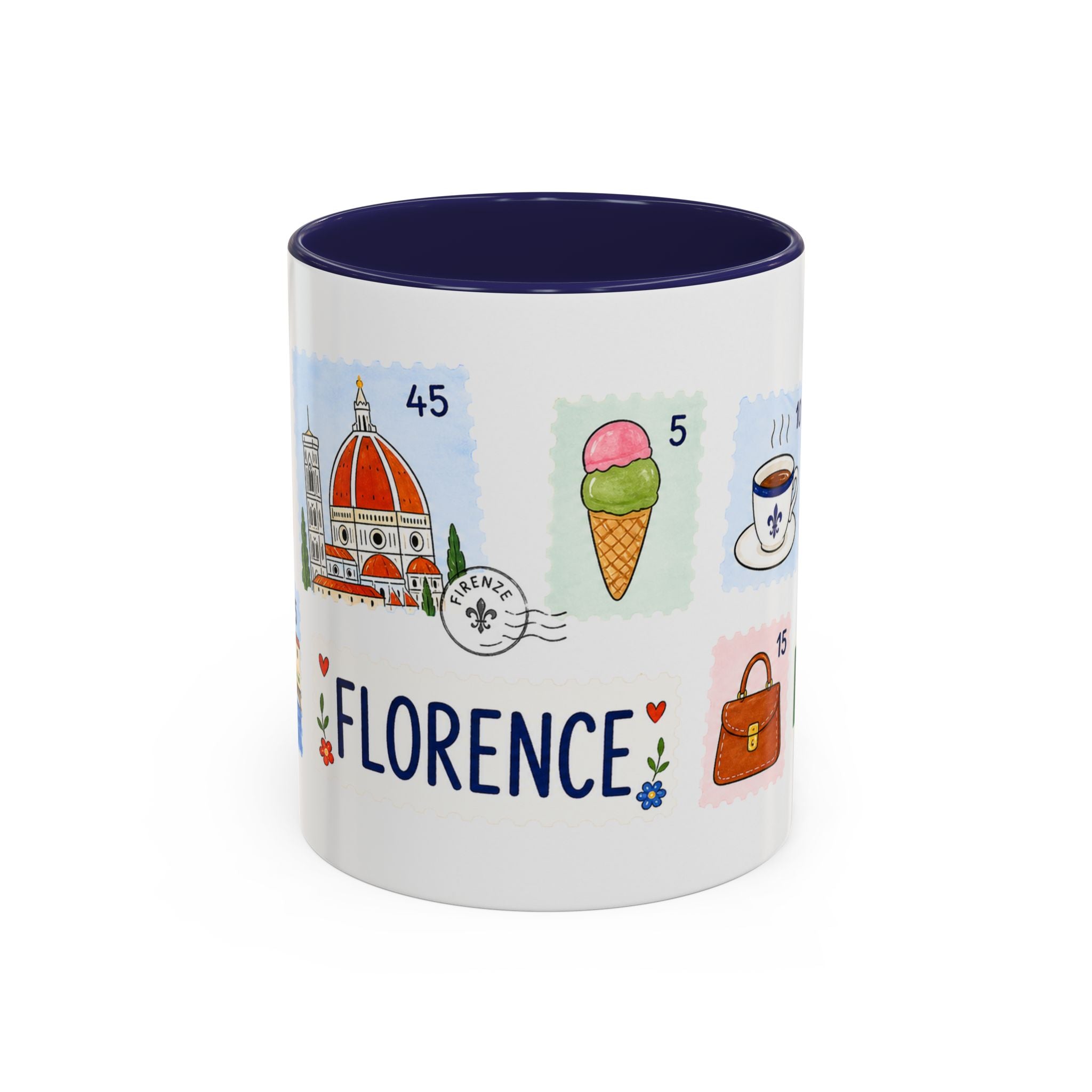 Florence Coffee Mug | Postage Stamp Collage Mug | Travel Souvenir Accent Cup 11oz 15oz