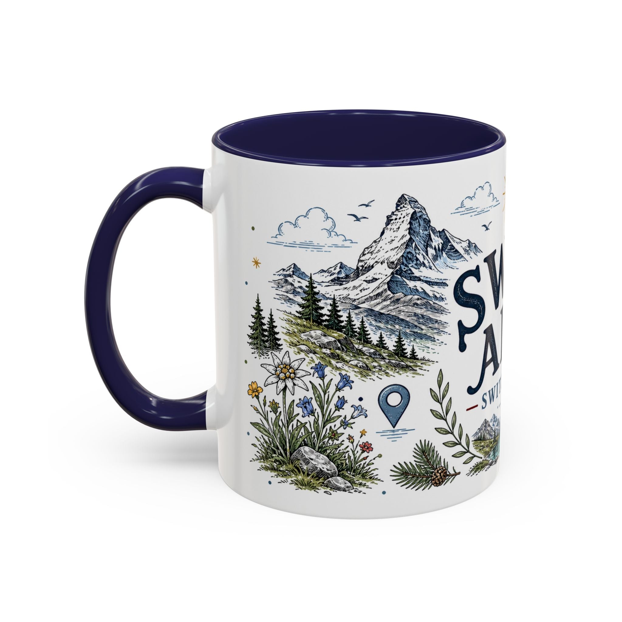 Swiss Alps Coffee Mug | Travel Destination Souvenir Gift | Accent Color Ceramic 11oz 15oz