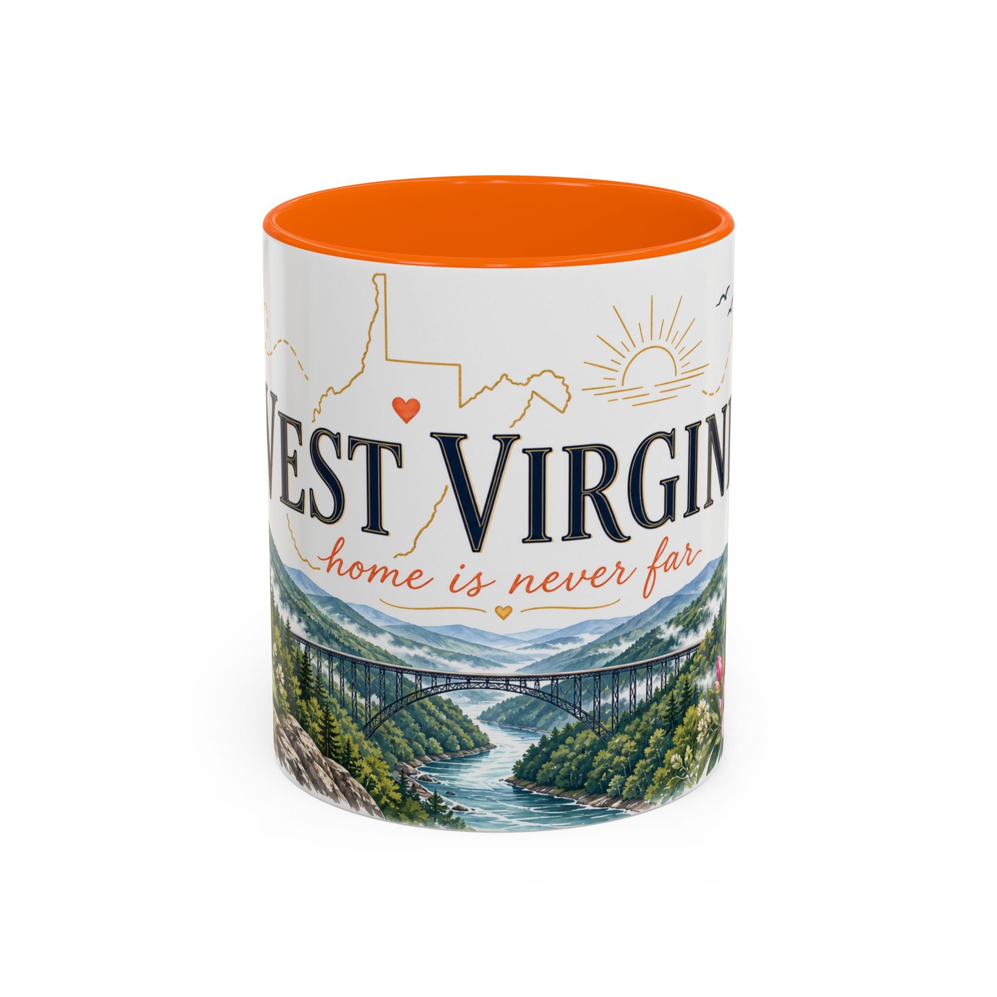 West Virginia State Map Mug | Appalachian Bridge, Rhododendron Accent Coffee Cup