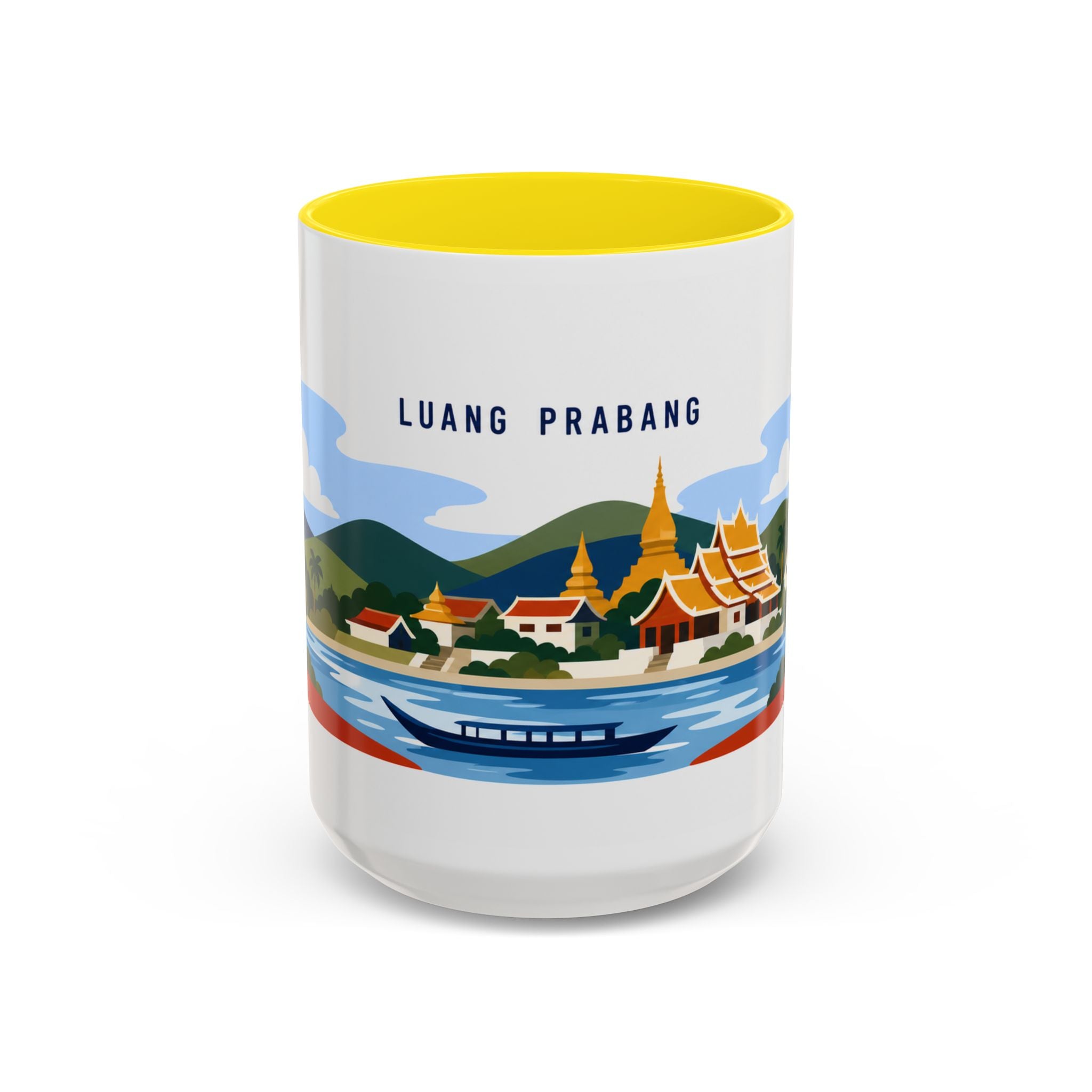 Luang Prabang Coffee Mug | Travel Destination Souvenir Gift | Accent Color Ceramic 11oz 15oz