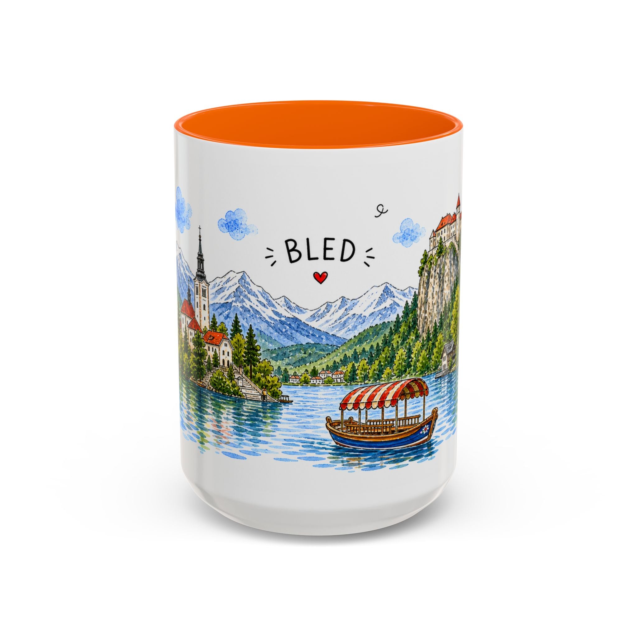 Bled Illustrated Travel Mug | Slovenia Souvenir Accent Coffee Mug | 11oz 15oz Ceramic Cup
