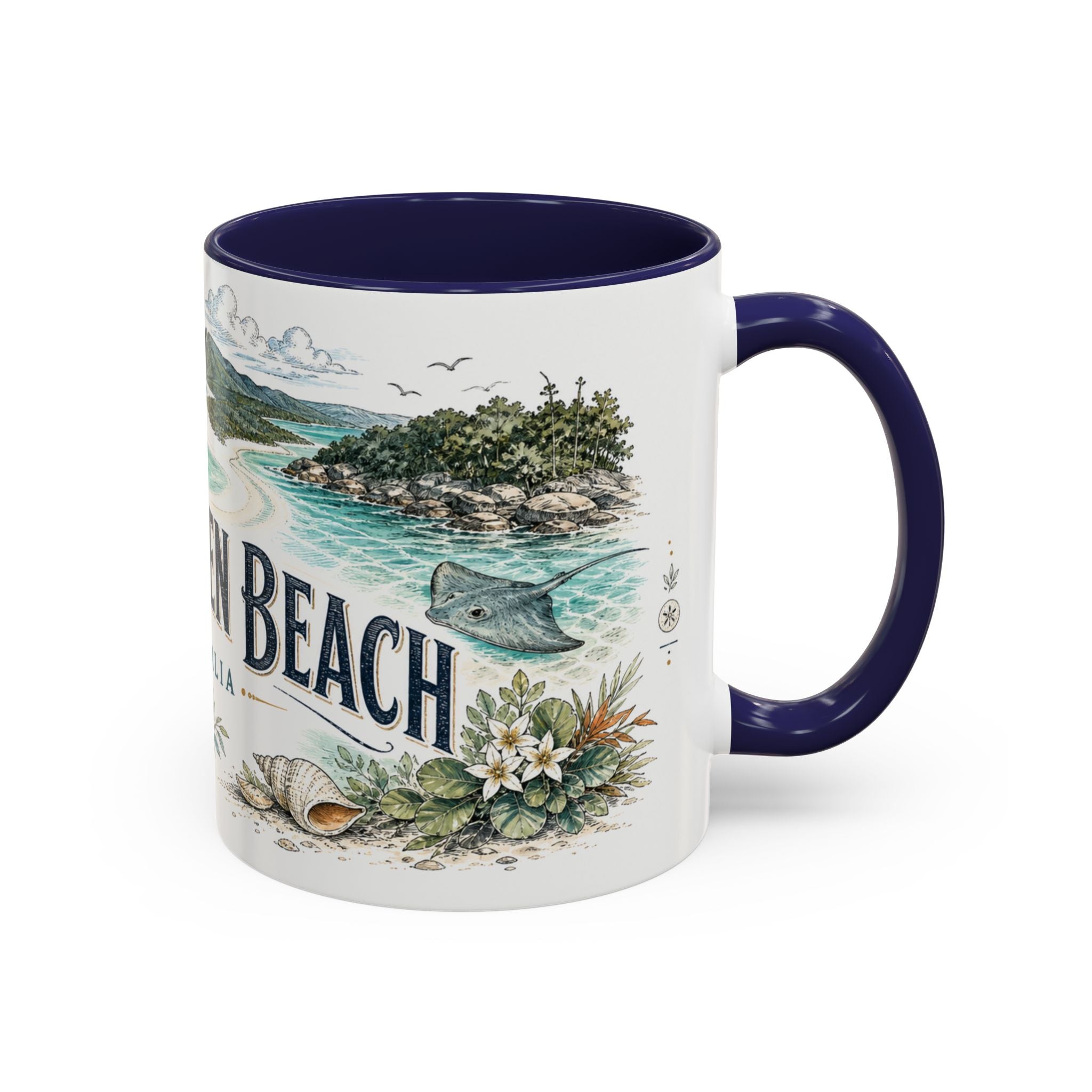 Whitehaven Beach Mug, Australia Travel Souvenir, Bucket List Gift, Accent Ceramic Coffee Mug 11oz 15oz