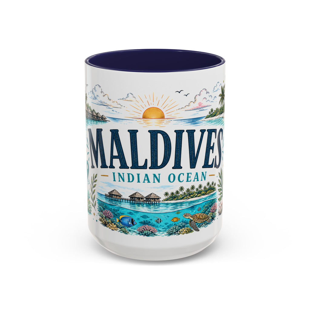 Maldives Coffee Mug | Travel Destination Souvenir Gift | Accent Color Ceramic 11oz 15oz