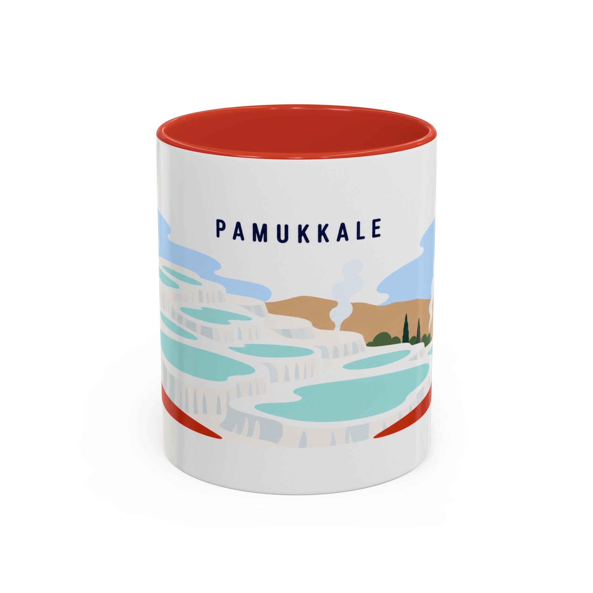 Pamukkale Coffee Mug | Travel Destination Souvenir Gift | Accent Color Ceramic 11oz 15oz