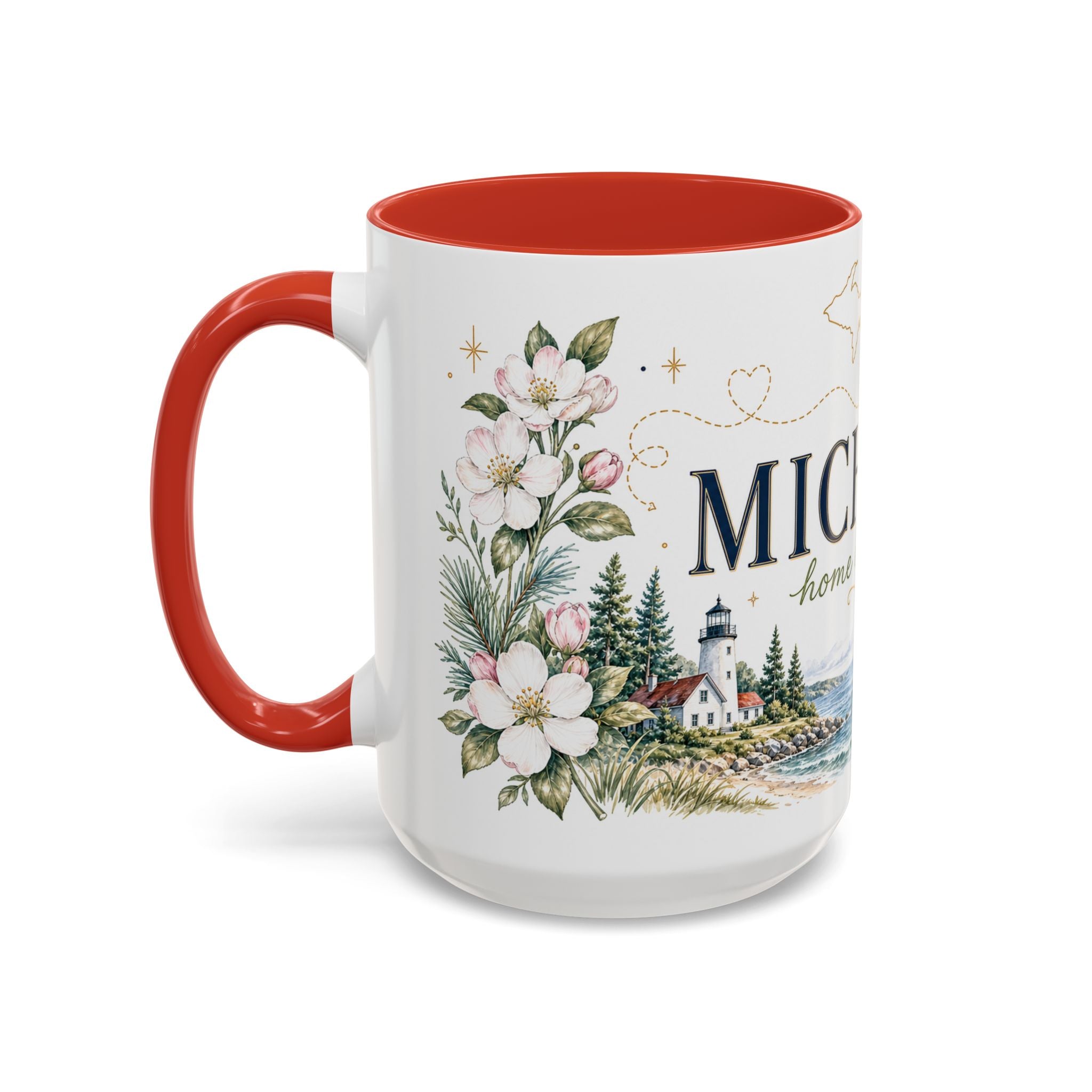 Michigan State Map Mug | Botanical Accents, Lakes Art | Homesick Gift