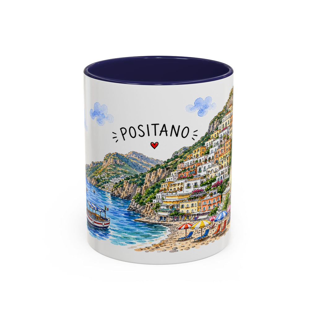 Positano Illustrated Travel Mug | Italy Souvenir Accent Coffee Mug | 11oz 15oz Ceramic Cup