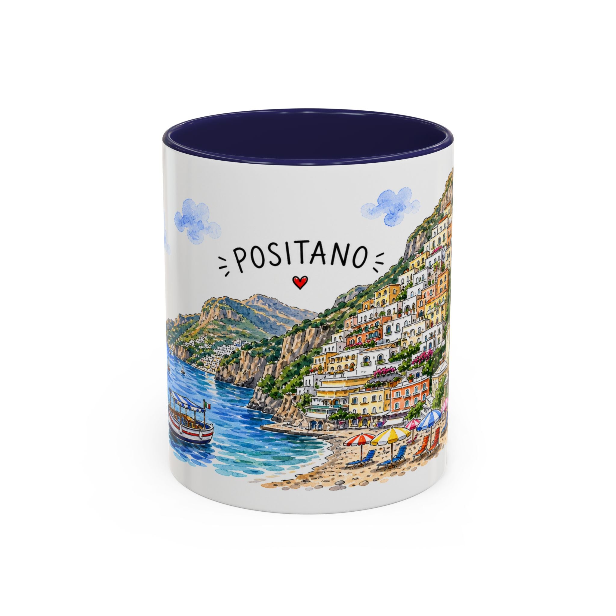 Positano Illustrated Travel Mug | Italy Souvenir Accent Coffee Mug | 11oz 15oz Ceramic Cup