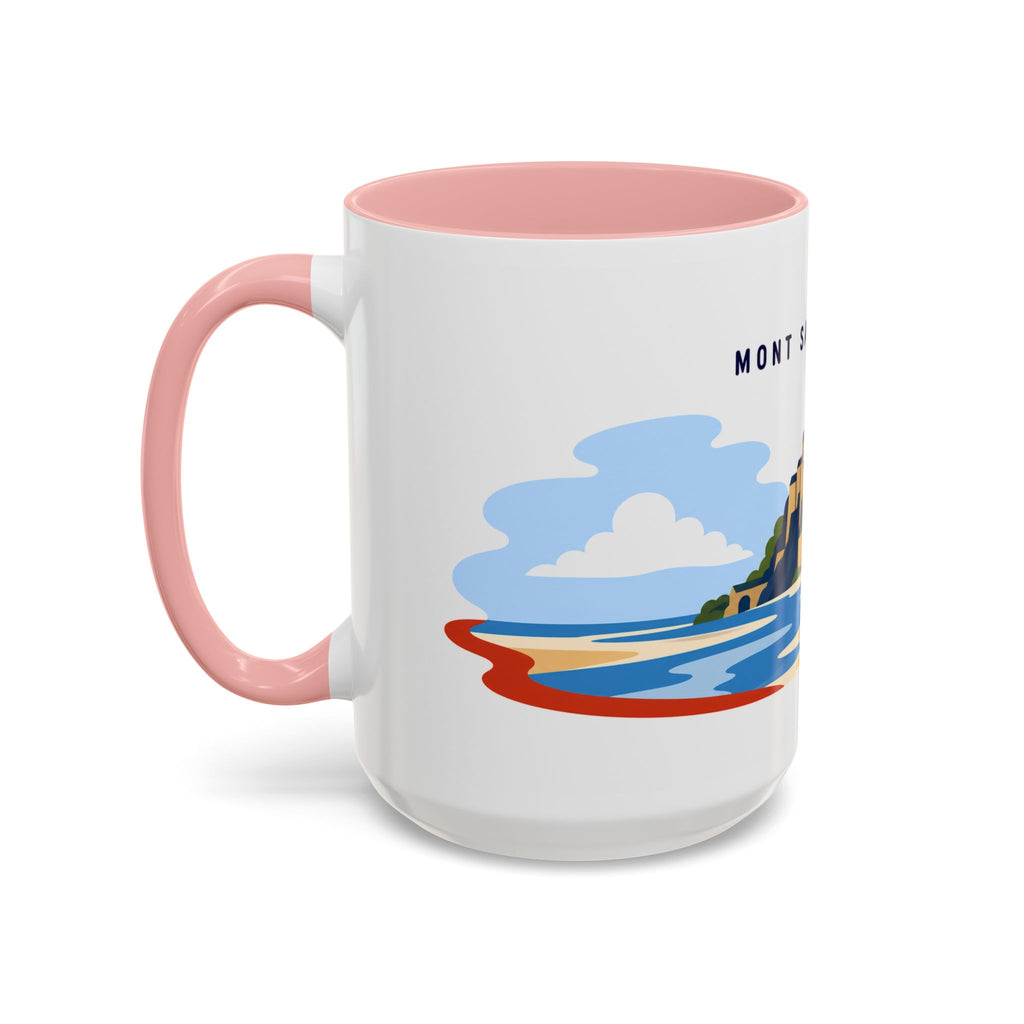 Mont Saint Michel Coffee Mug | Travel Destination Souvenir Gift | Accent Color Ceramic 11oz 15oz