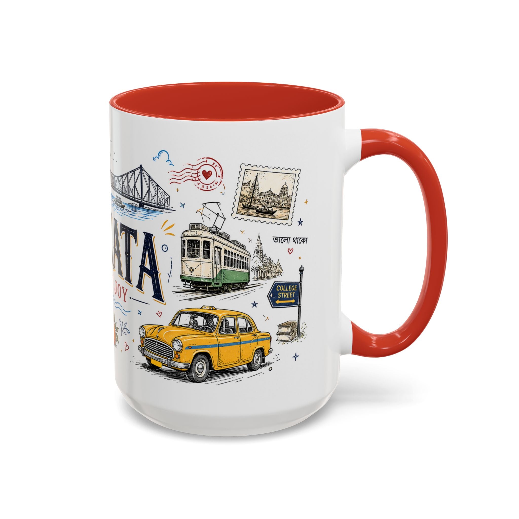 Kolkata Coffee Mug | India Souvenir Travel Gift | Accent Color Ceramic 11oz 15oz