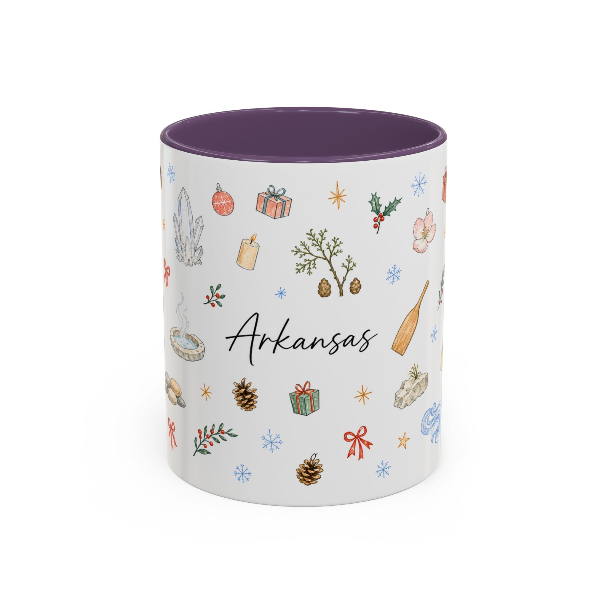 Arkansas Christmas Mug | Watercolor Travel Souvenir | Holiday Gift | Accent Ceramic Coffee Cup 11oz 15oz