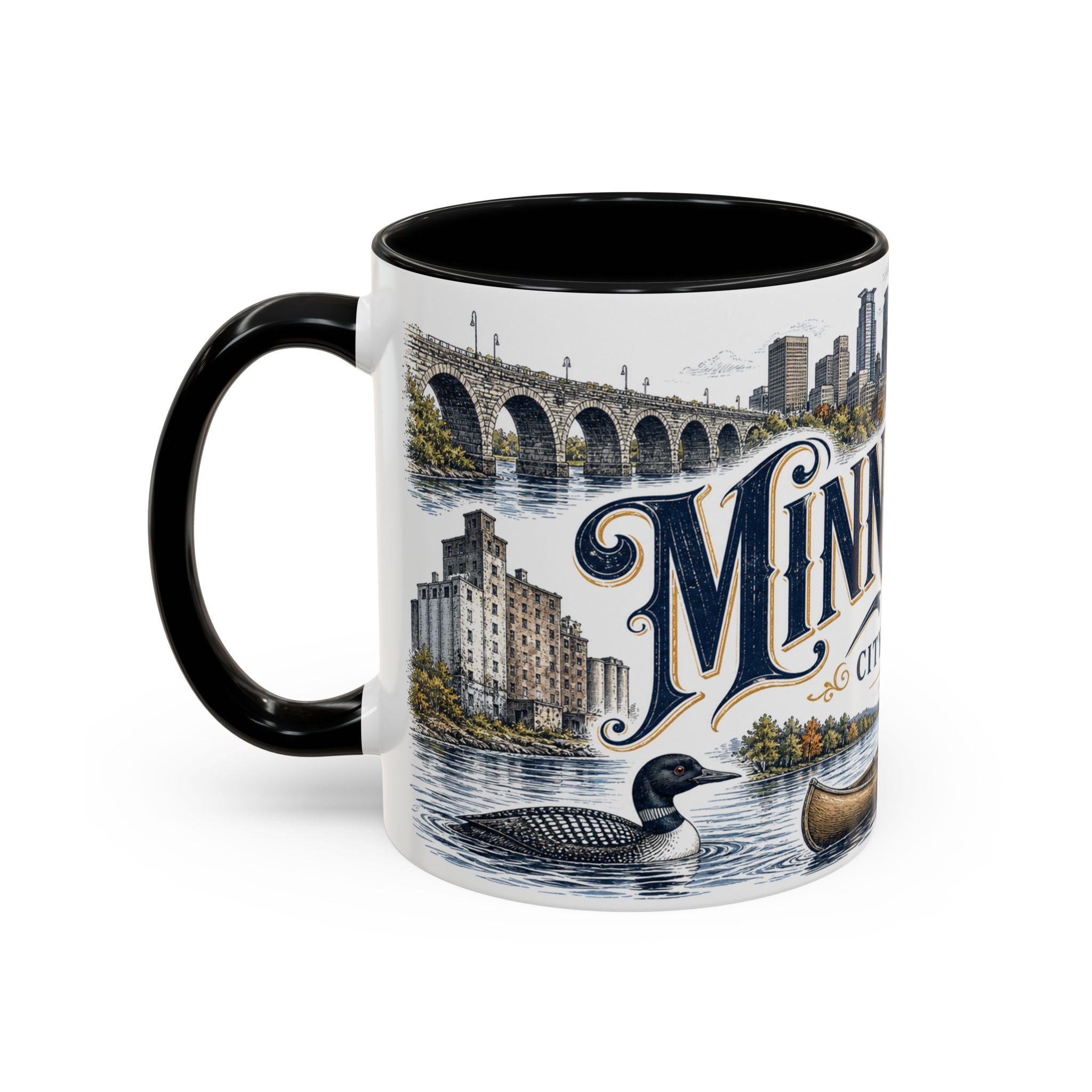 Minneapolis Coffee Mug | United States Travel Souvenir | Vintage Illustrated City Gift | 11 oz 15 oz Accent Mug
