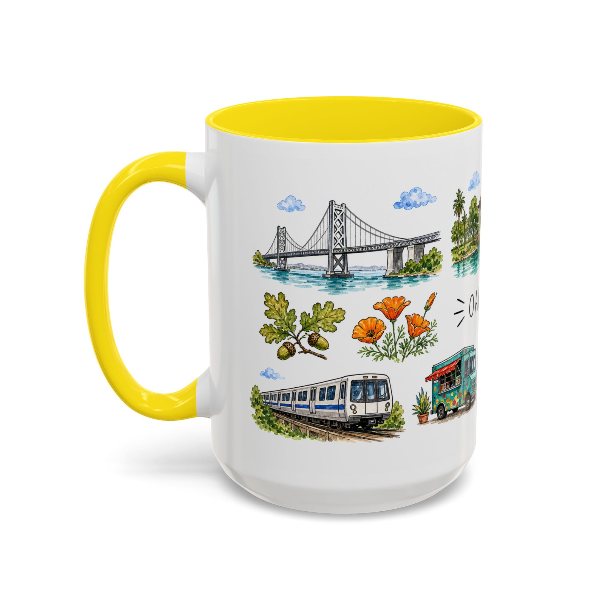 Oakland Illustrated Travel Mug | City Souvenir Accent Coffee Mug | 11oz 15oz Ceramic Cup