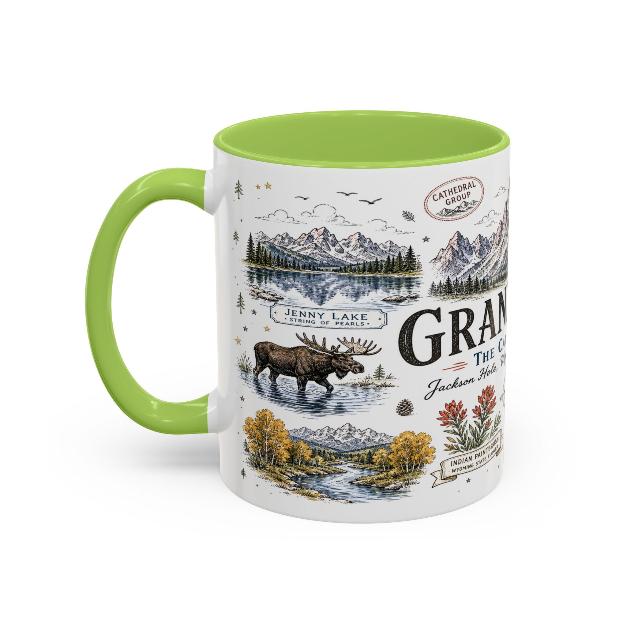 Grand Teton Coffee Mug | National Park Hiking Wyoming Gift | Accent Color Ceramic 11oz 15oz