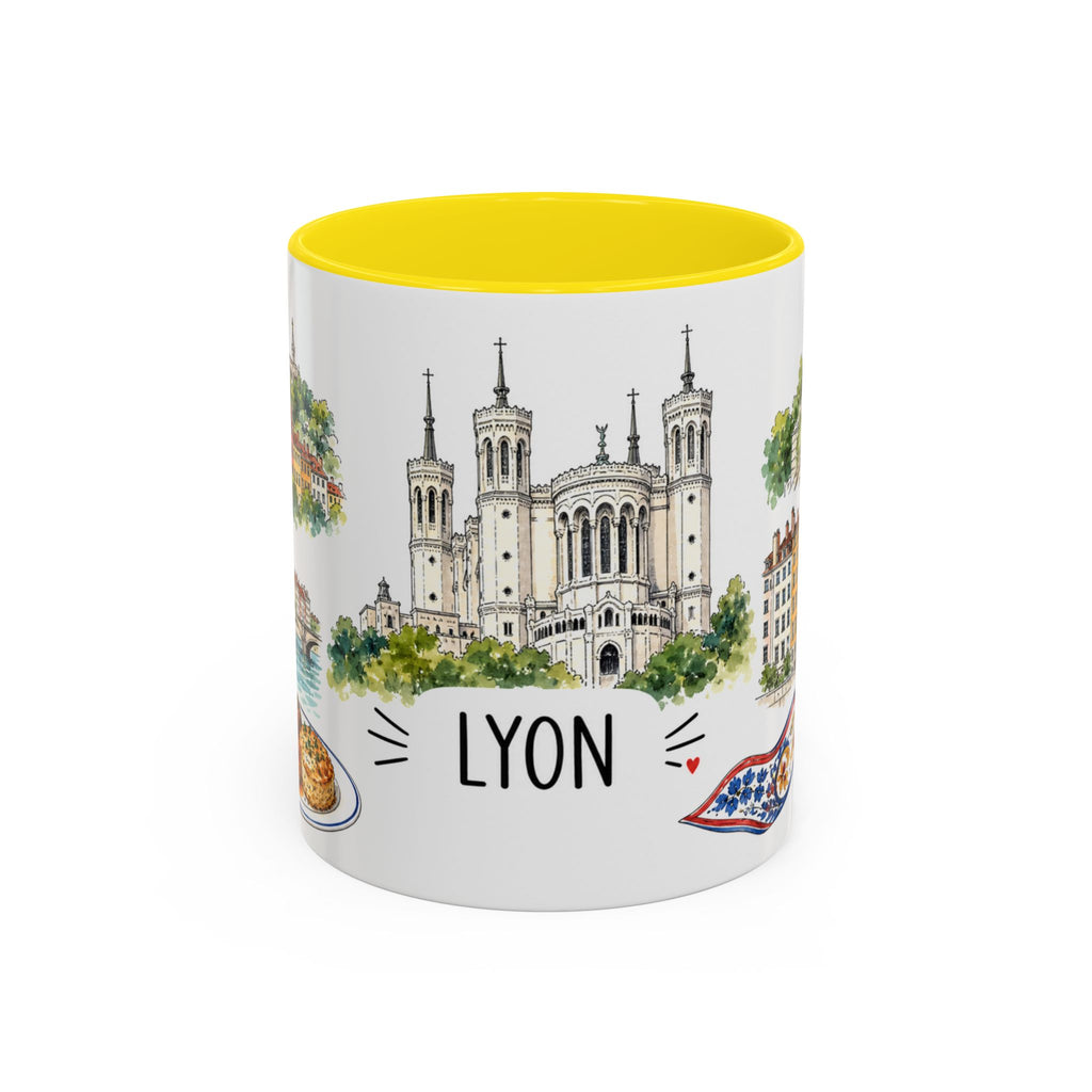 Lyon Illustrated Travel Mug | City Souvenir Accent Coffee Mug | 11oz 15oz Ceramic Cup