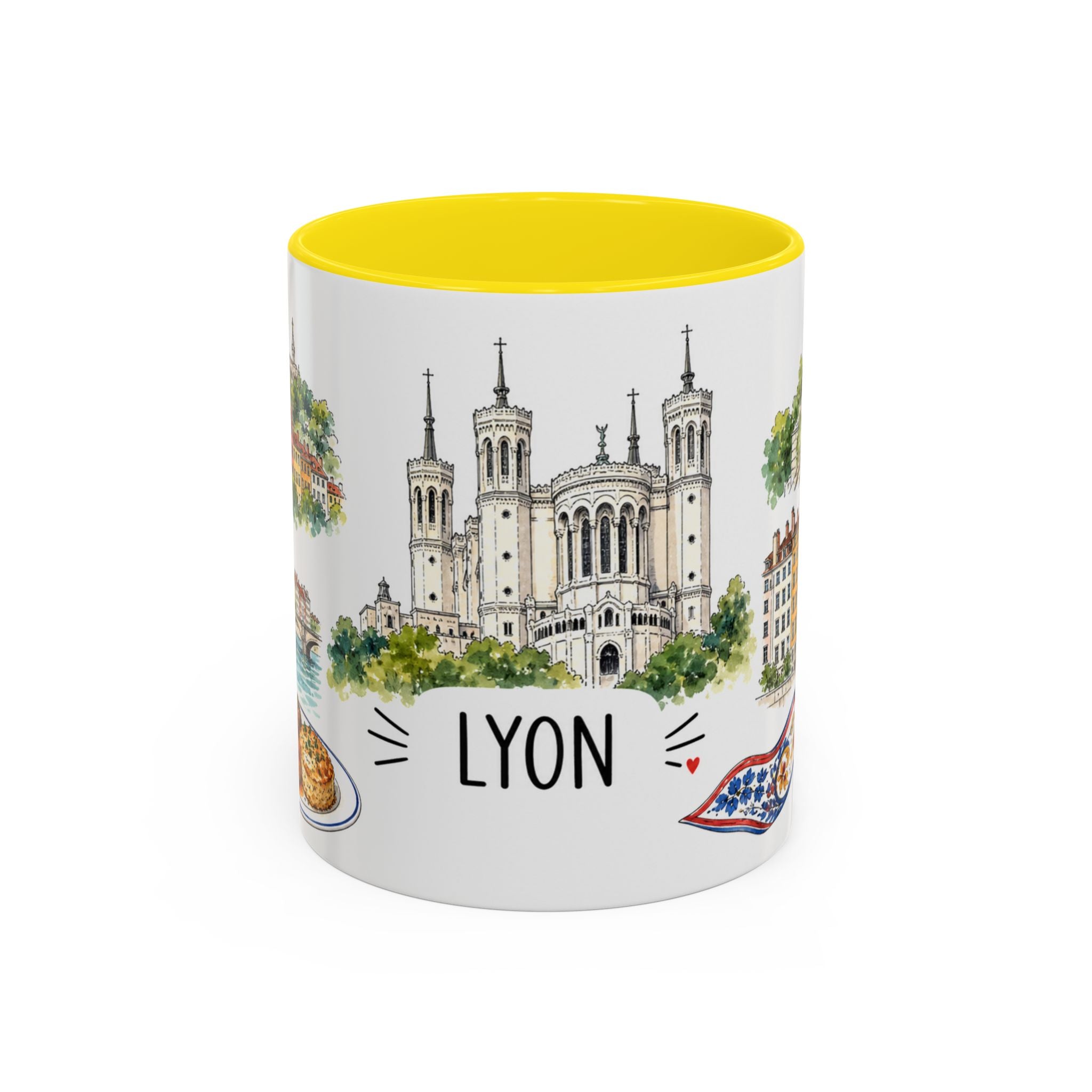 Lyon Illustrated Travel Mug | City Souvenir Accent Coffee Mug | 11oz 15oz Ceramic Cup