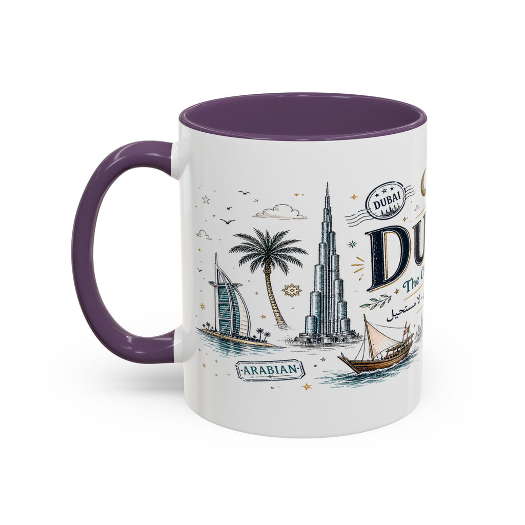 Dubai Coffee Mug | UAE Souvenir Travel Gift | Accent Color Ceramic 11oz 15oz