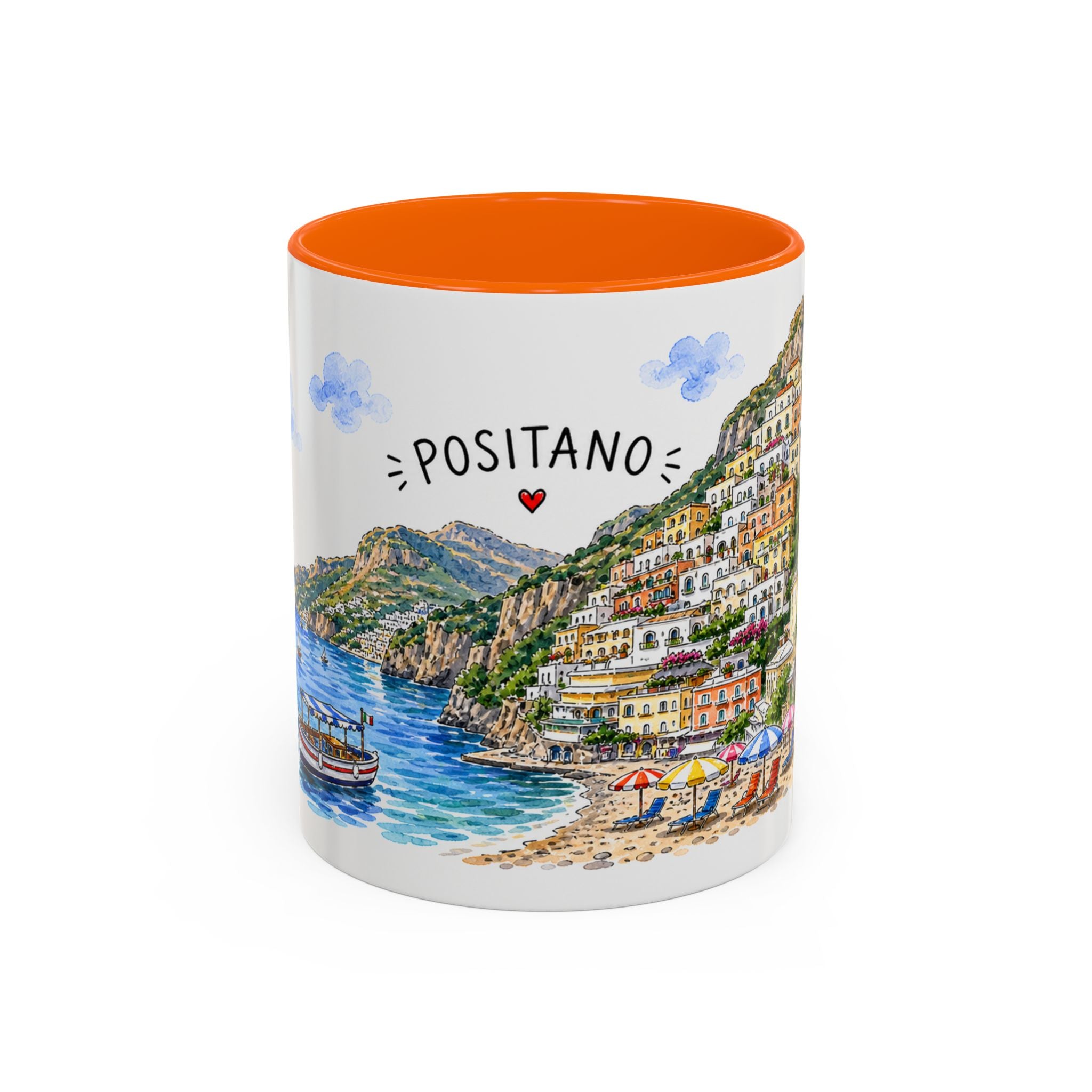 Positano Illustrated Travel Mug | Italy Souvenir Accent Coffee Mug | 11oz 15oz Ceramic Cup