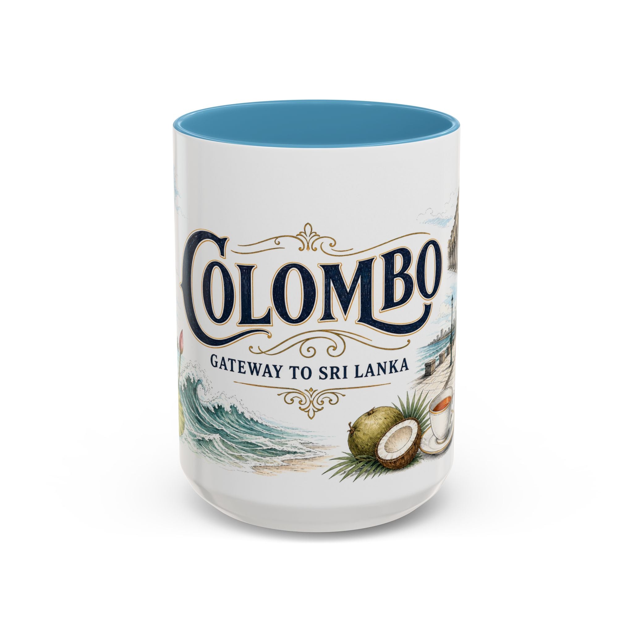 Colombo Coffee Mug | Sri Lanka Travel Souvenir | Vintage Illustrated City Gift | 11 oz 15 oz Accent Mug